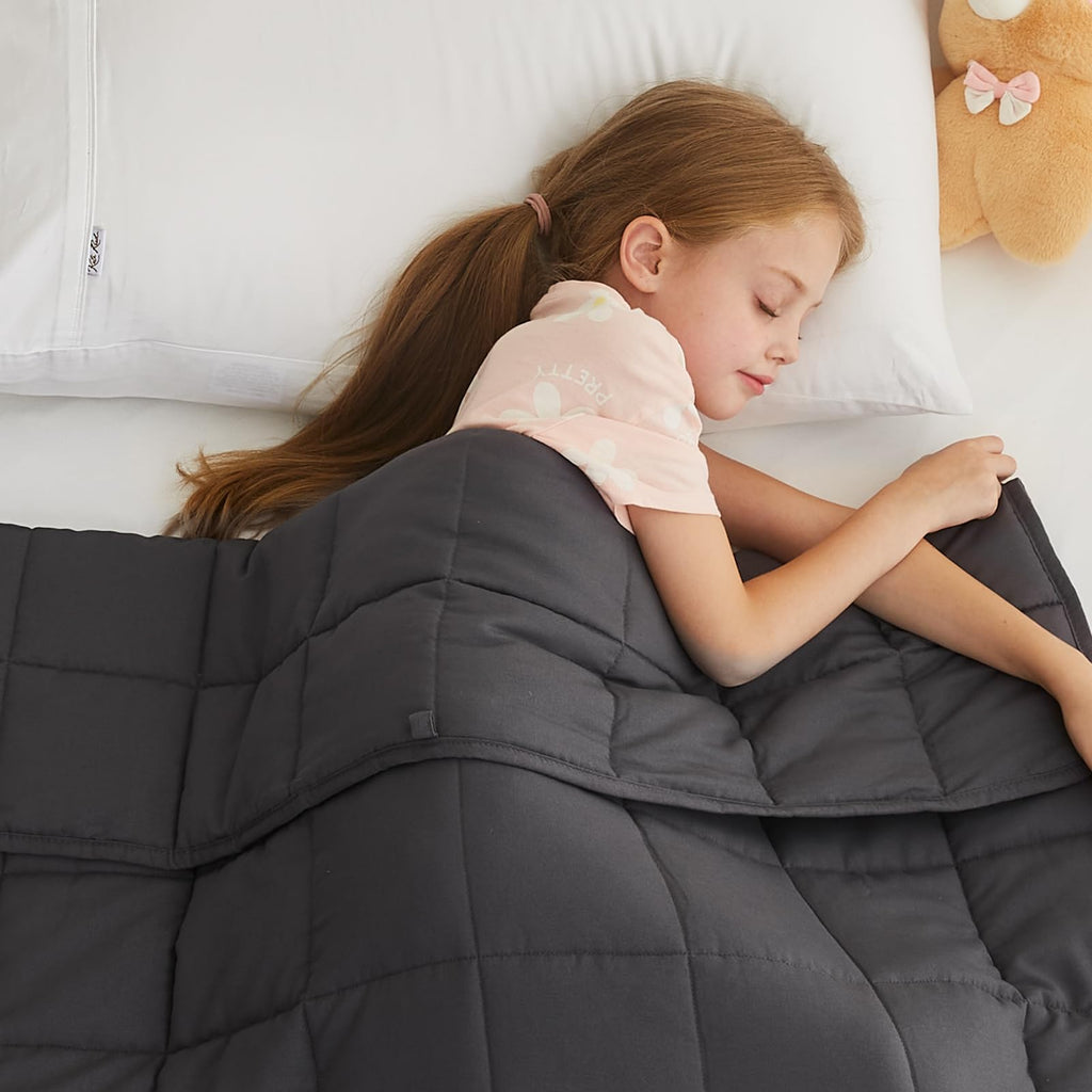 L'AGRATY Weighted Blanket for Adults 15lbs, 48"x72", Dark Grey Twin Full Size Heavy Throw Blanket, Cooling, Breathable, Microfiber with Glass Beads, Big, Washable, All-Season