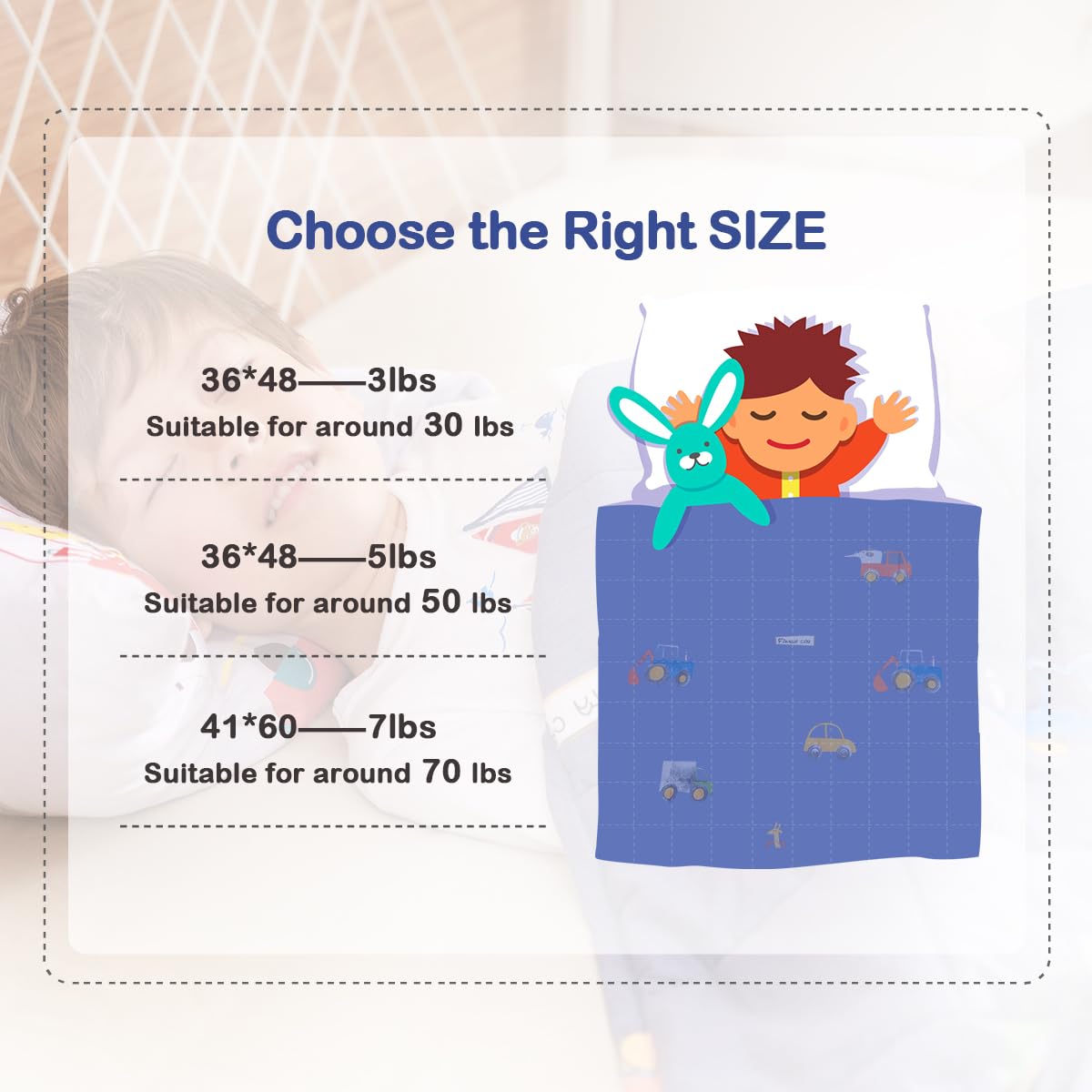 Sivio Weighted Blanket - All-Natural 100% Cotton Weighted Blanket 5 lbs 36 x 48 inches, Washable Breathable Heavy Blanket for Calm Sleeping for Home and School Nap, Blue Dinosaur