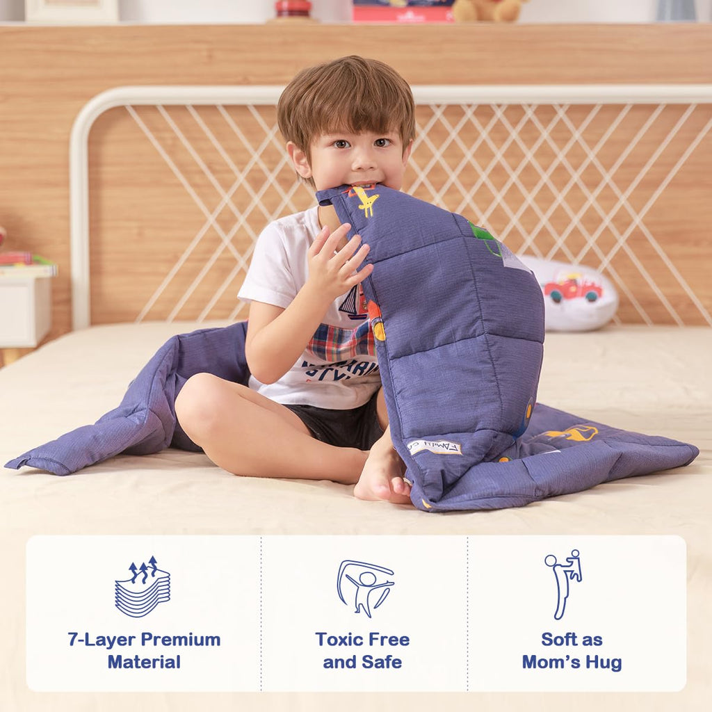 Sivio Weighted Blanket - All-Natural 100% Cotton Weighted Blanket 5 lbs 36 x 48 inches, Washable Breathable Heavy Blanket for Calm Sleeping for Home and School Nap, Blue Dinosaur