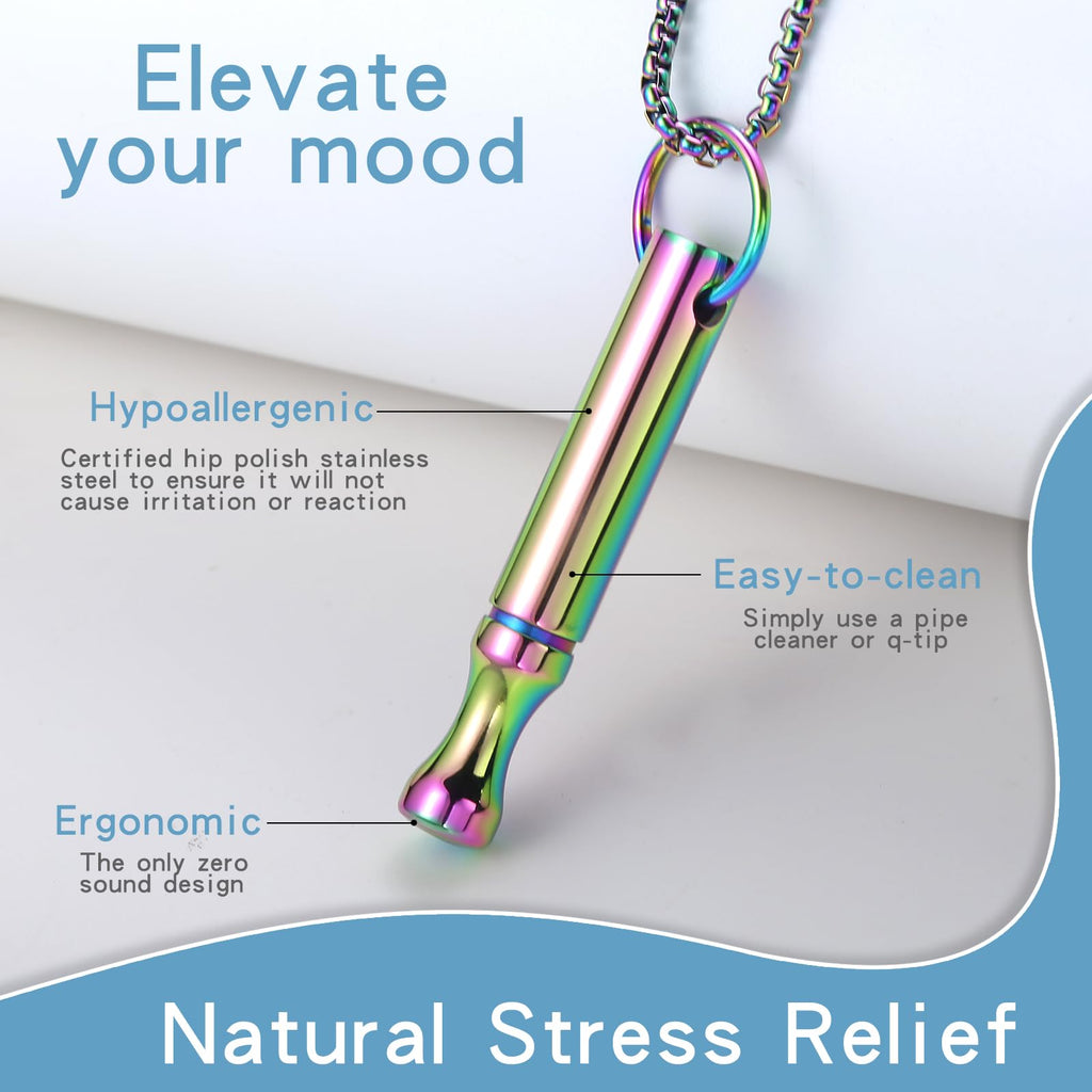 Mindfulness Breathing Necklace Stress Relief Pendant | Stainless Steel, Anxiety Breathe, Stop Smoking Necklace for Women Men