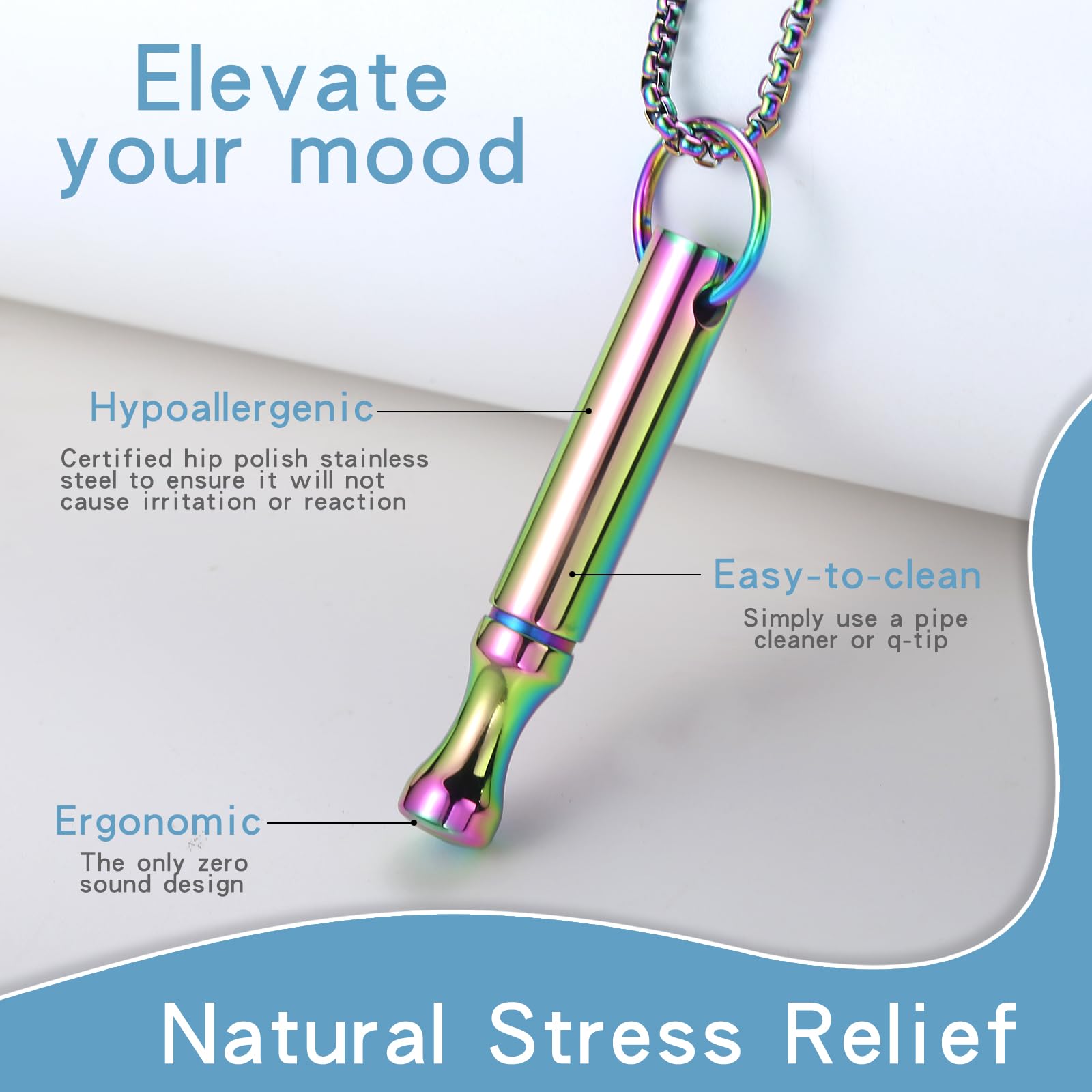 Mindfulness Breathing Necklace Stress Relief Pendant | Stainless Steel, Anxiety Breathe, Stop Smoking Necklace for Women Men