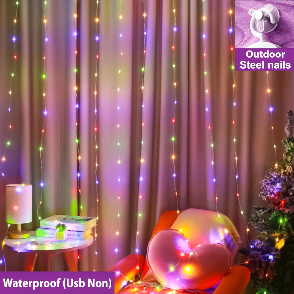 ZSJWL 300 LED Curtain Fairy Lights with Remote, 8 Modes 9.8 × 9.8 Ft Curtain String Light USB Plug in, Twinkle Silver Wire Lights for Bedroom Window Chrismas Wedding Party, Warm White