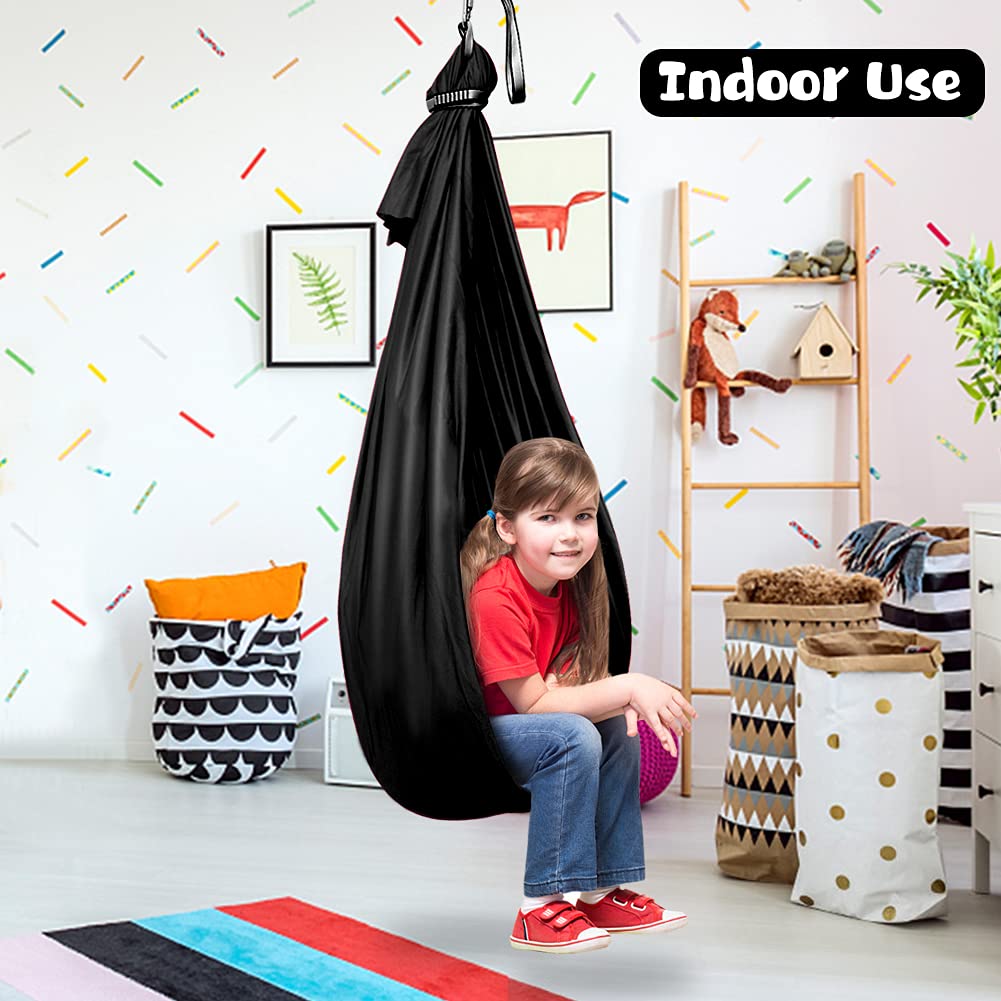 Aokitec Sensory Swing for Kids with Special Needs, Indoor Kids Swing Cuddle Hammock Chair Adjustable Aerial Swing for Children with Autism, ADHD, Asperger, Sensory Integration(Blue)