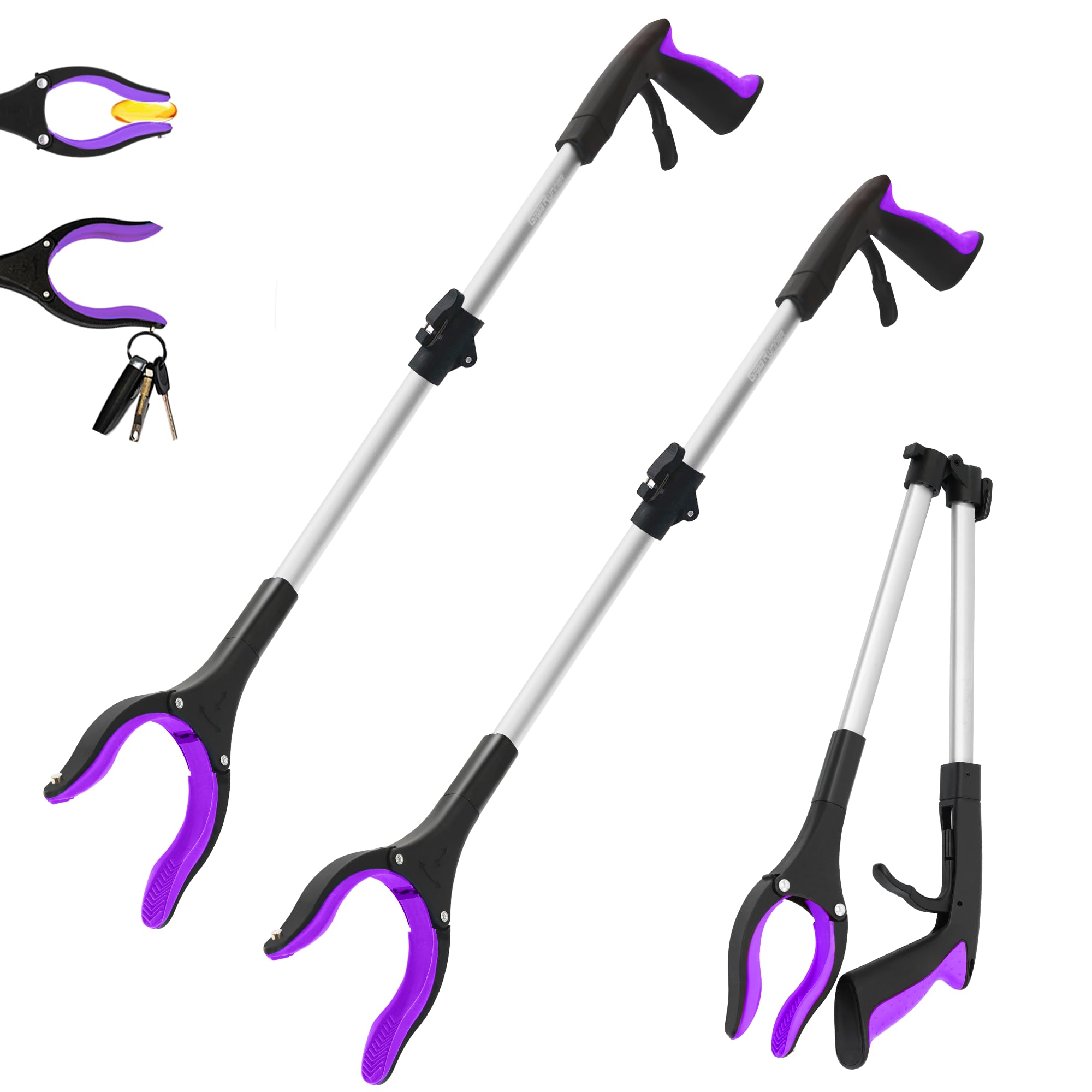 32 inch GrabRunner Heavy Duty(up to 10 lbs) Reacher Grabber Tool with Strong Magnetic (New Pink) 1 Pack