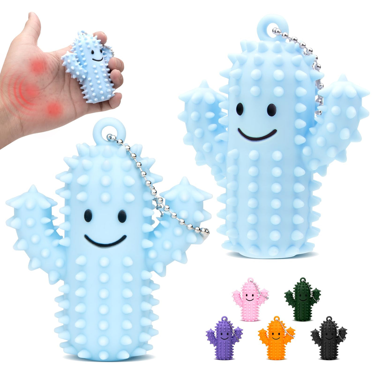2Pcs Little Ouchies Pain Fidget, Silicone Cactus Pain Stim Fidget Toy for Adults, Little Ouchies Grippie Spiky Stim Tool Keychain for Hard Spiky Sensory Toys Anxiety Relief Fun Gifts, Black