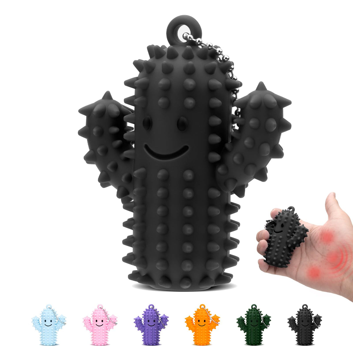 2Pcs Little Ouchies Pain Fidget, Silicone Cactus Pain Stim Fidget Toy for Adults, Little Ouchies Grippie Spiky Stim Tool Keychain for Hard Spiky Sensory Toys Anxiety Relief Fun Gifts, Black