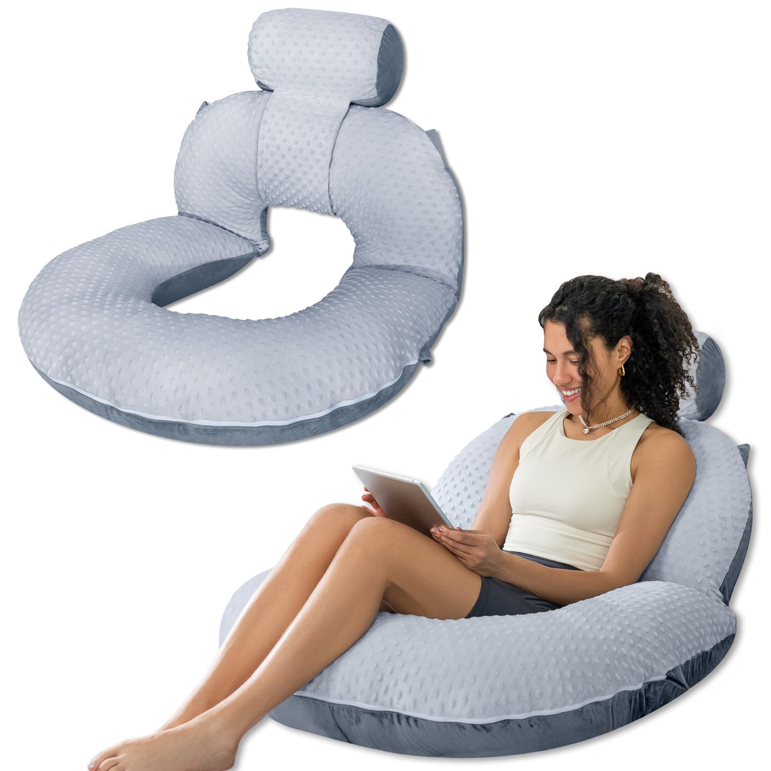 INSEN Reading Pillow, Back Pillow for Sitting in Bed for Reading, Nurse & Relax, Reading Pillow for Adults, Moms & Kids, Sit Up Pillow for Bed (Grey, 45in)