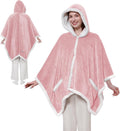 Sealy Heated Throw Wearable Shawl Wrap with Pockets, Reversible Flannel to Sherpa Electric Blanket Hoodie Poncho with 6 Heating Levels & 2-10 Hours Time Settings, 50 X 60 Inch, Pink