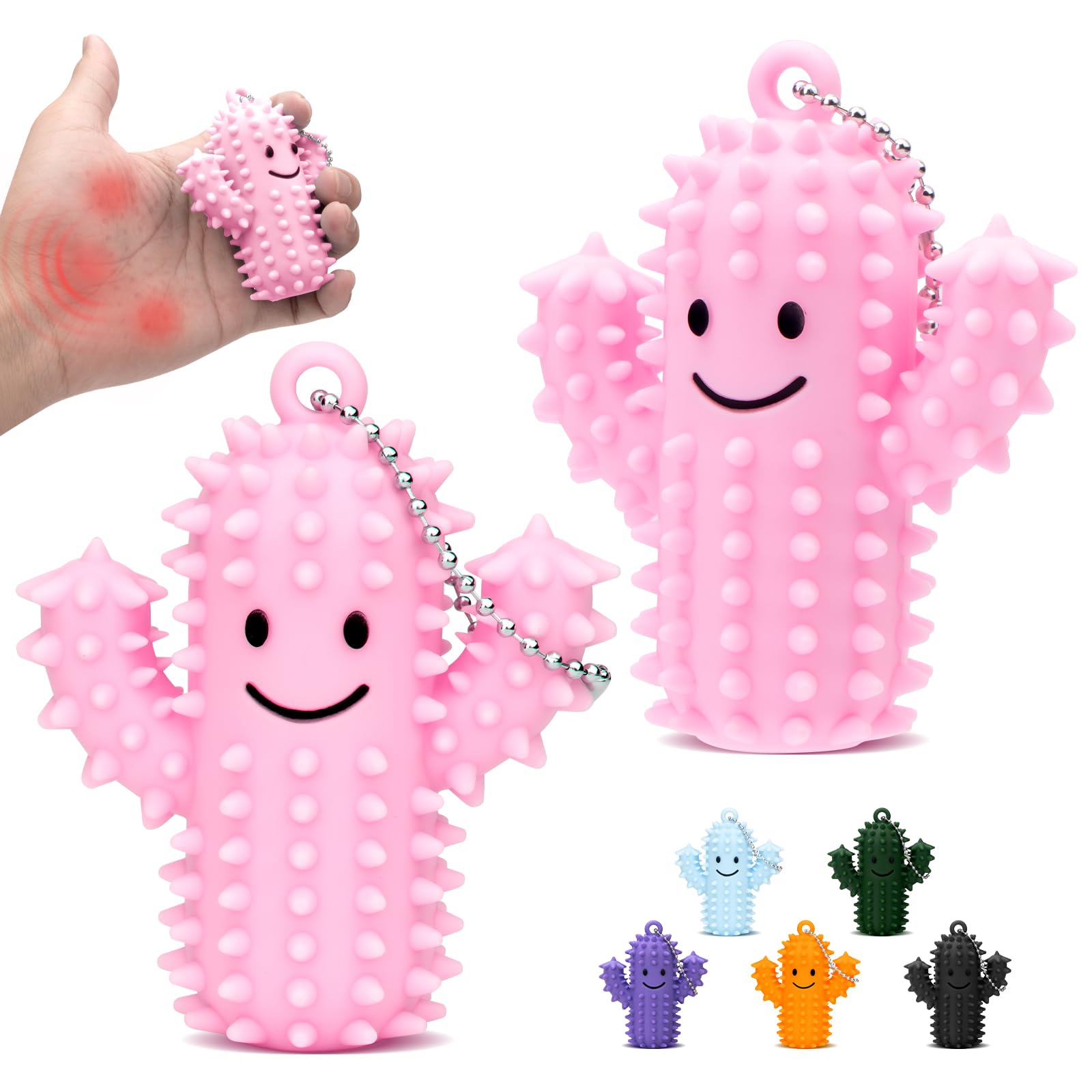 2Pcs Little Ouchies Pain Fidget, Silicone Cactus Pain Stim Fidget Toy for Adults, Little Ouchies Grippie Spiky Stim Tool Keychain for Hard Spiky Sensory Toys Anxiety Relief Fun Gifts, Black