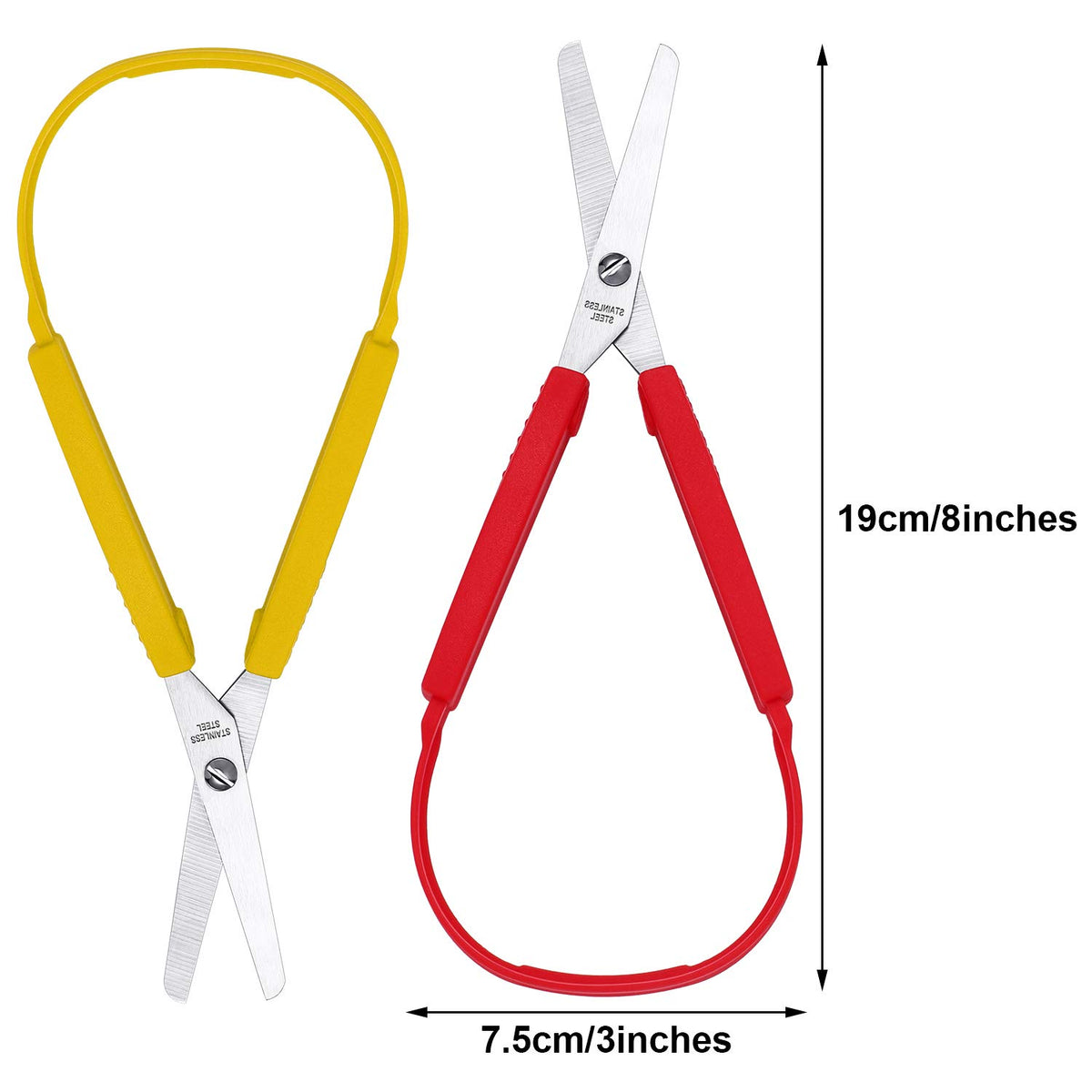 6 Pcs Loop Scissors for Teens and Adults 8" Adaptive Design Scissor Colorful Handle Self-opening Safety Scissors Looped Adaptive Cutting Support Special Needs for Children and Adults Daily DIY Craft
