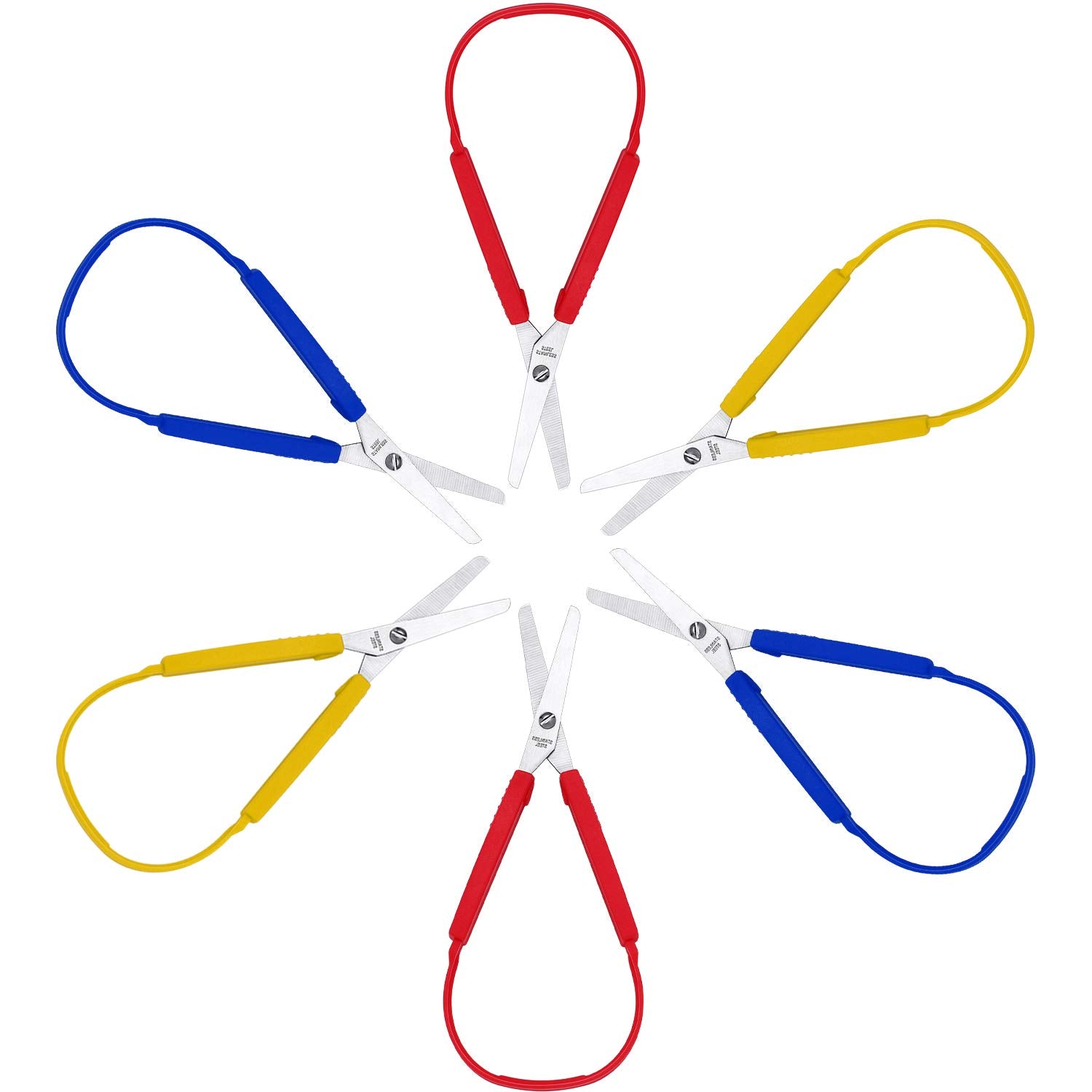 6 Pcs Loop Scissors for Teens and Adults 8" Adaptive Design Scissor Colorful Handle Self-opening Safety Scissors Looped Adaptive Cutting Support Special Needs for Children and Adults Daily DIY Craft