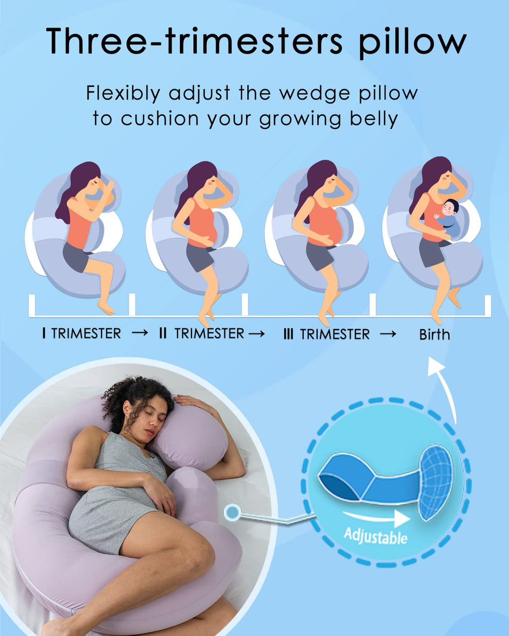 QUEEN ROSE Cooling Pregnancy Pillows, E Shaped Maternity Pillow for Sleeping, with Extra Wedge Pillow for Belly Support, 60 Inch Full Body Pillow, Pink