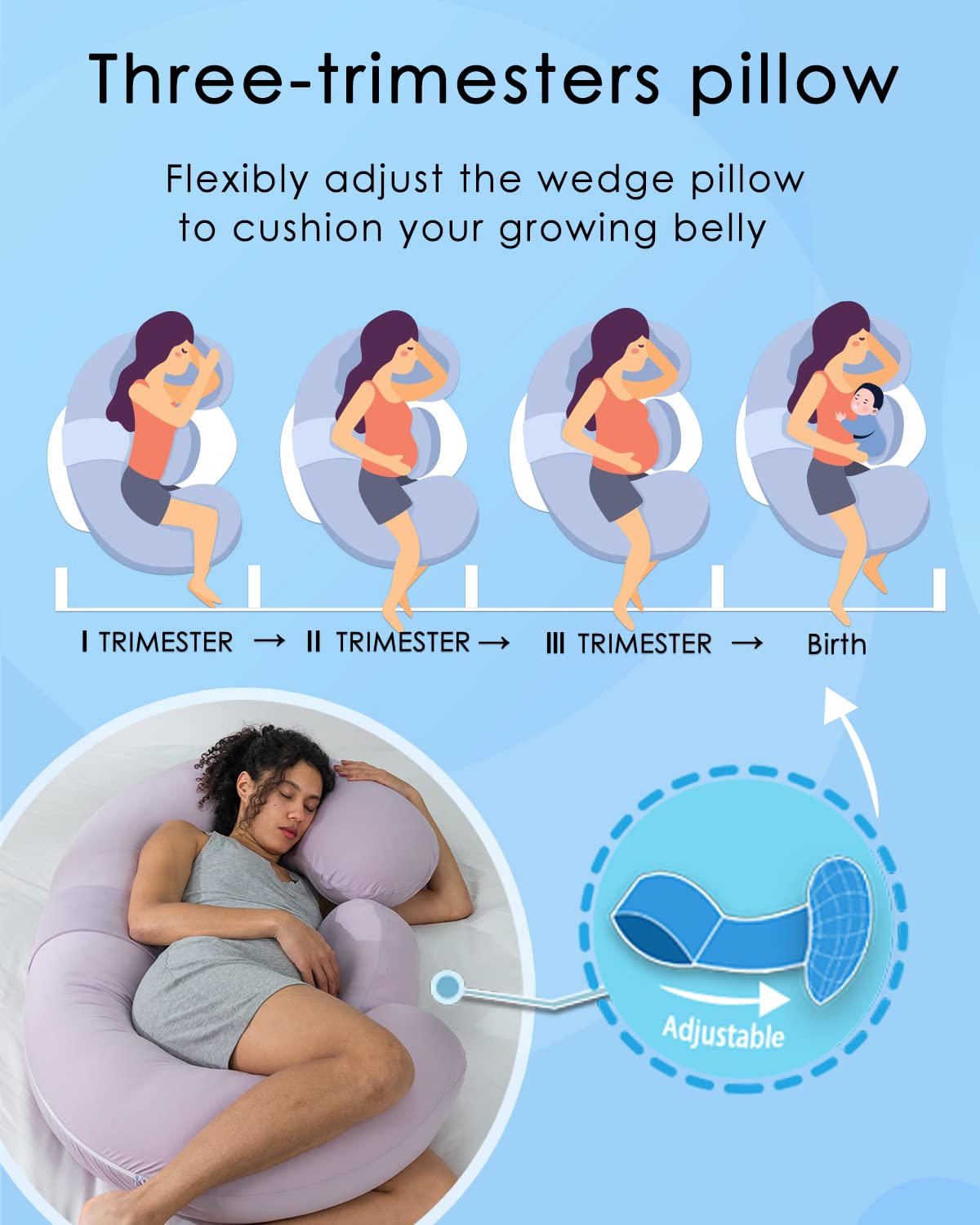 QUEEN ROSE Cooling Pregnancy Pillows, E Shaped Maternity Pillow for Sleeping, with Extra Wedge Pillow for Belly Support, 60 Inch Full Body Pillow, Pink