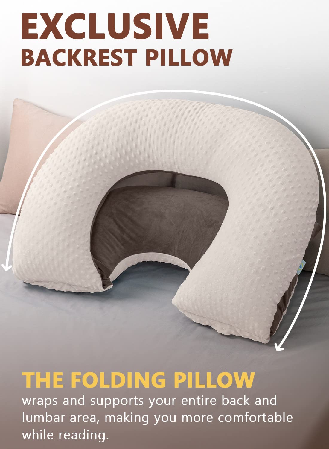INSEN Reading Pillow, Back Pillow for Sitting in Bed for Reading, Nurse & Relax, Reading Pillow for Adults, Moms & Kids, Sit Up Pillow for Bed (Grey, 45in)