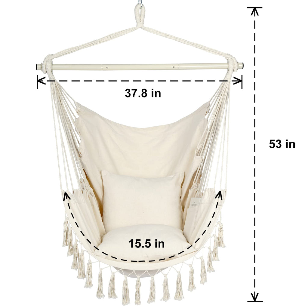 Y- STOP Hammock Chair Hanging Rope Swing Chair, Max 500 Lbs, 2 Seat Cushions Included, Removable Steel Spreader Bar with Anti-Slip Rings, Hardware kit-for Indoor Outdoor(Dark Grey)