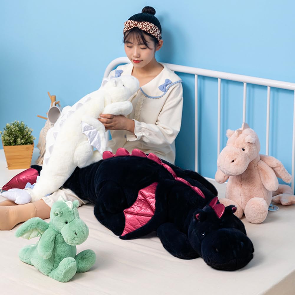 Little Weighted Dragon Stuffed Animal 27.6" 2Lbs, Small Black Weighted Plush Dragon Toy for Kids and Adults(2025 Weighted Version)