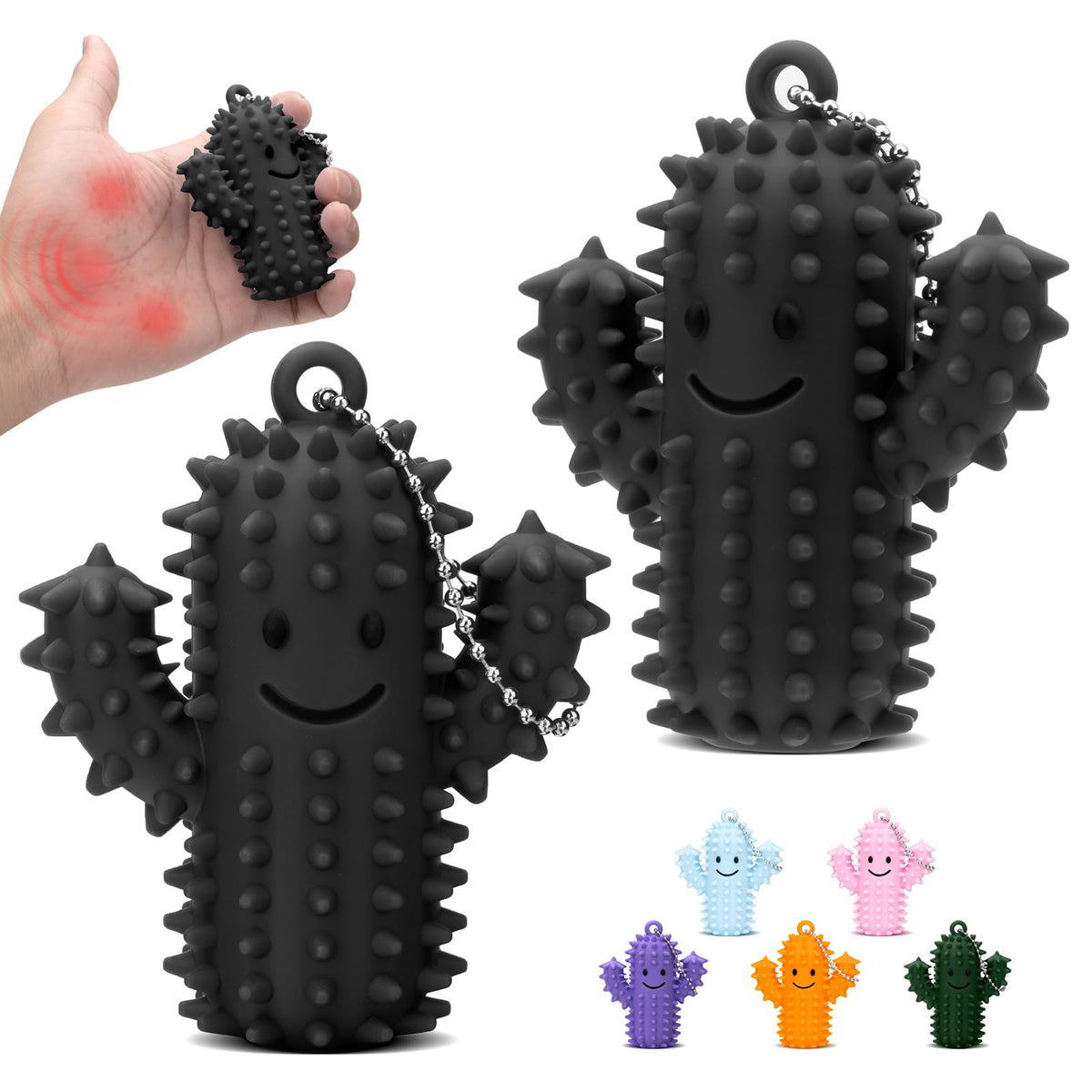 2Pcs Little Ouchies Pain Fidget, Silicone Cactus Pain Stim Fidget Toy for Adults, Little Ouchies Grippie Spiky Stim Tool Keychain for Hard Spiky Sensory Toys Anxiety Relief Fun Gifts, Black