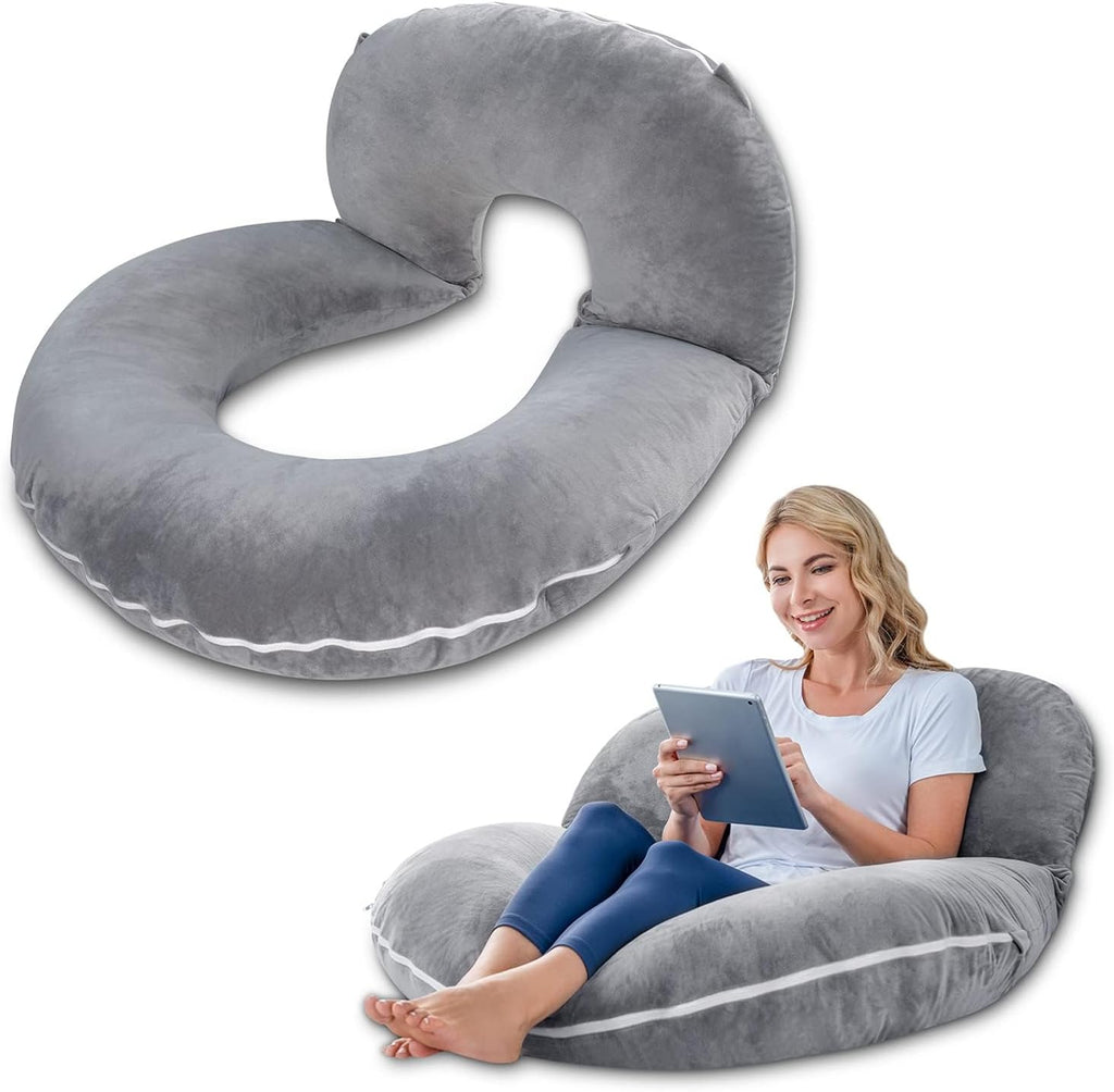 INSEN Reading Pillow, Back Pillow for Sitting in Bed for Reading, Nurse & Relax, Reading Pillow for Adults, Moms & Kids, Sit Up Pillow for Bed (Grey, 45in)
