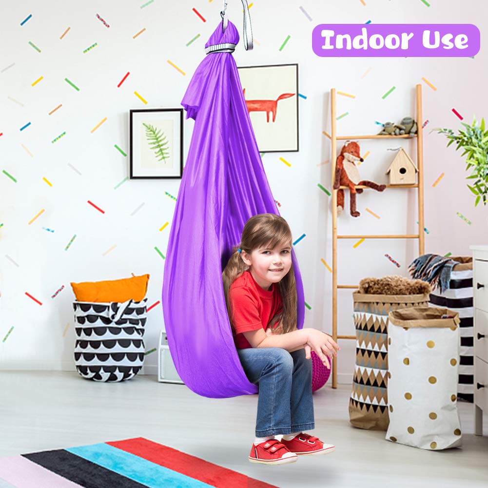 Aokitec Sensory Swing for Kids with Special Needs, Indoor Kids Swing Cuddle Hammock Chair Adjustable Aerial Swing for Children with Autism, ADHD, Asperger, Sensory Integration(Blue)