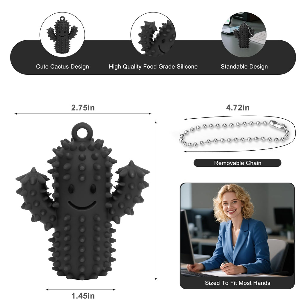 2Pcs Little Ouchies Pain Fidget, Silicone Cactus Pain Stim Fidget Toy for Adults, Little Ouchies Grippie Spiky Stim Tool Keychain for Hard Spiky Sensory Toys Anxiety Relief Fun Gifts, Black