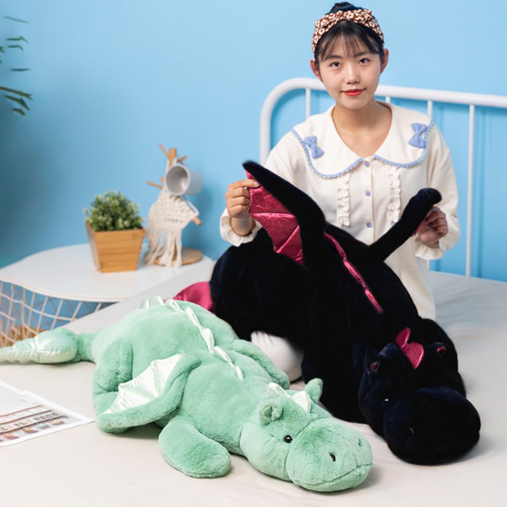 Little Weighted Dragon Stuffed Animal 27.6" 2Lbs, Small Black Weighted Plush Dragon Toy for Kids and Adults(2025 Weighted Version)