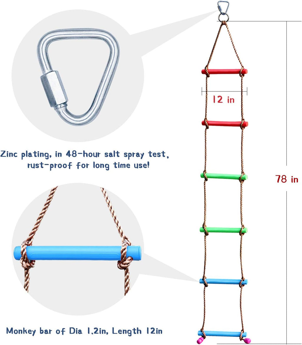 Rainbow Craft 6.6FT Climbing Rope Ninja Ladder for Kids - Kids Ninja Warrior Obstacle Course Accessories - Swing Rope Ladder