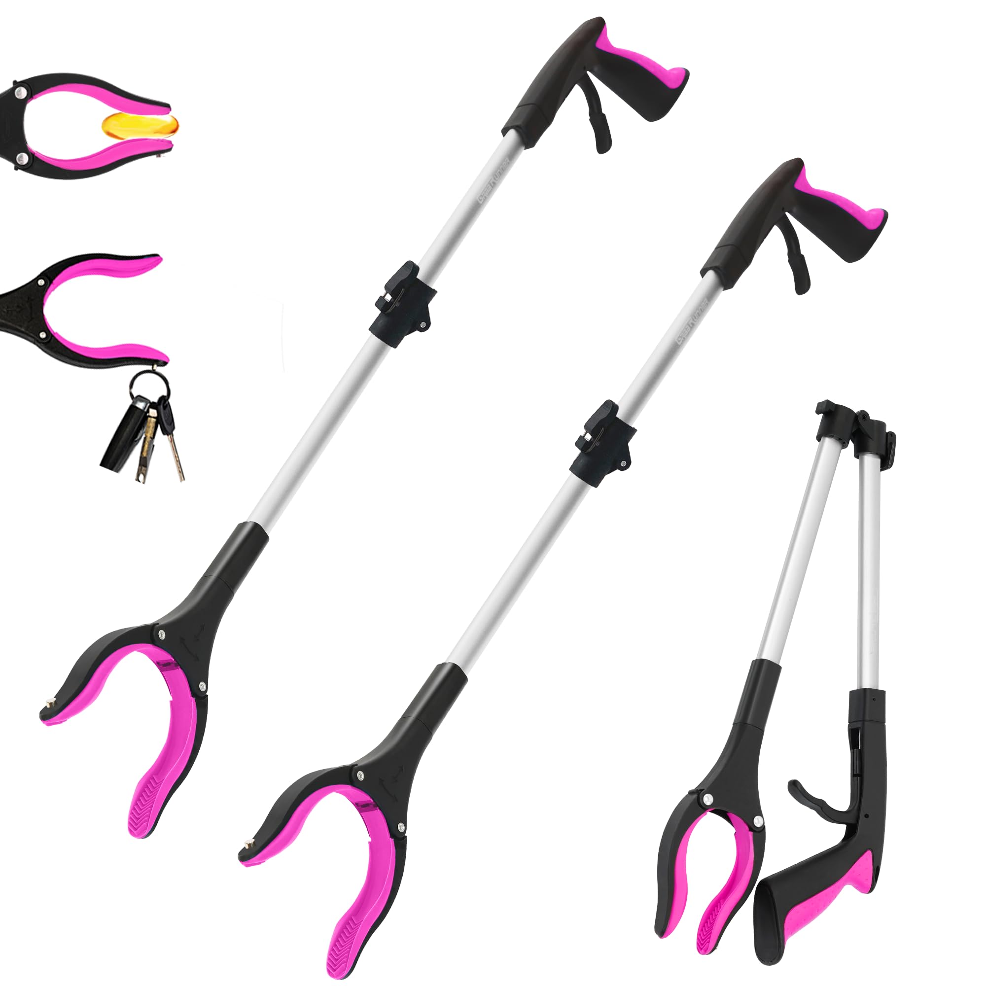 32 inch GrabRunner Heavy Duty(up to 10 lbs) Reacher Grabber Tool with Strong Magnetic (New Pink) 1 Pack