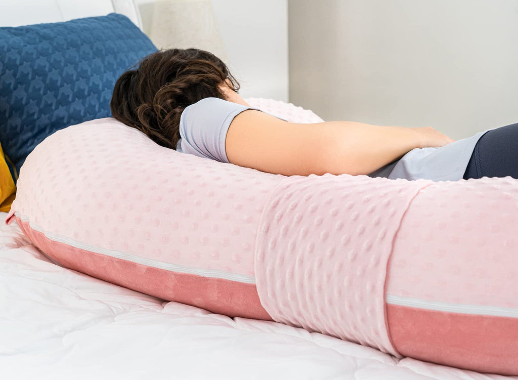 QUEEN ROSE Cooling Pregnancy Pillows, E Shaped Maternity Pillow for Sleeping, with Extra Wedge Pillow for Belly Support, 60 Inch Full Body Pillow, Pink