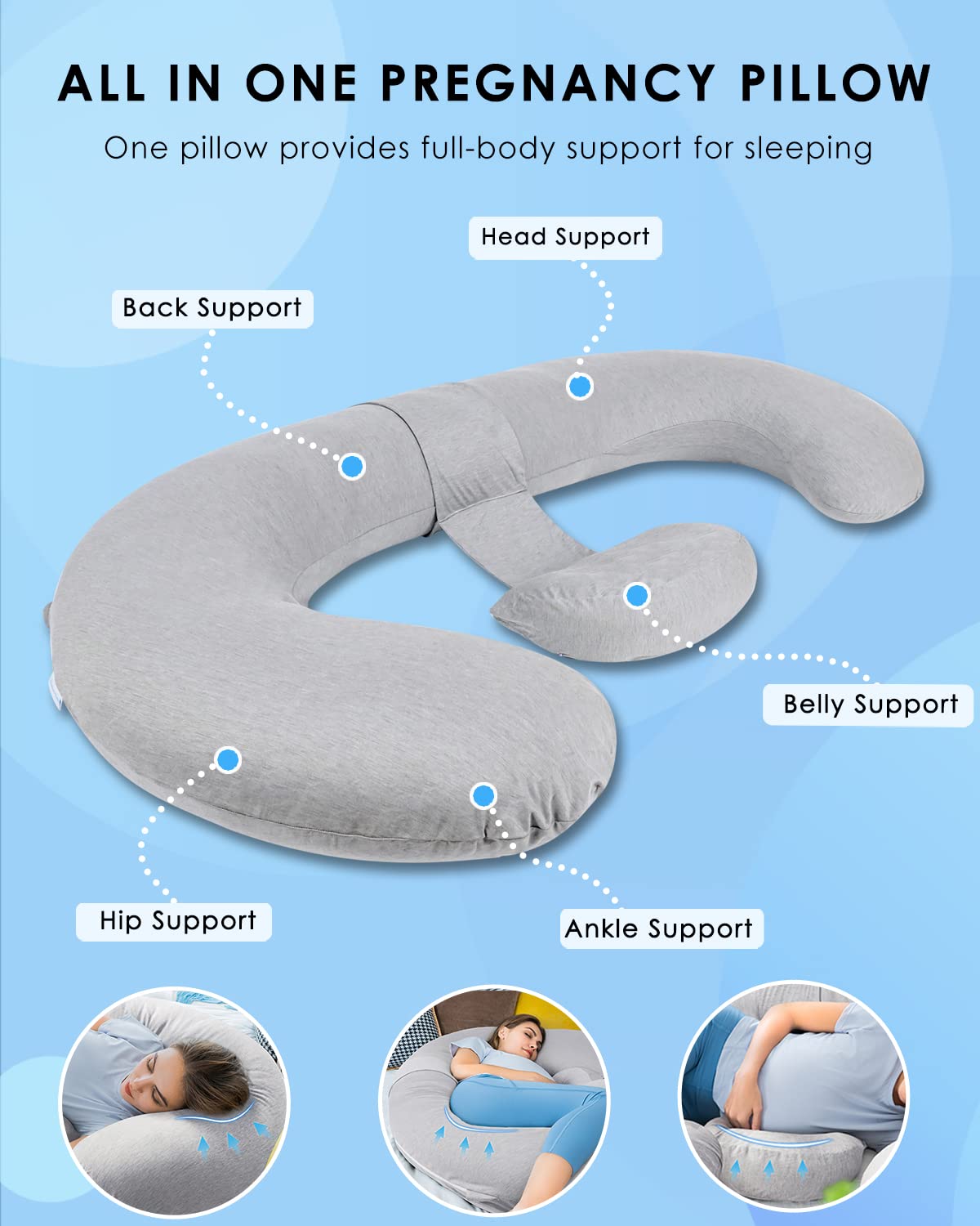 QUEEN ROSE Cooling Pregnancy Pillows, E Shaped Maternity Pillow for Sleeping, with Extra Wedge Pillow for Belly Support, 60 Inch Full Body Pillow, Pink