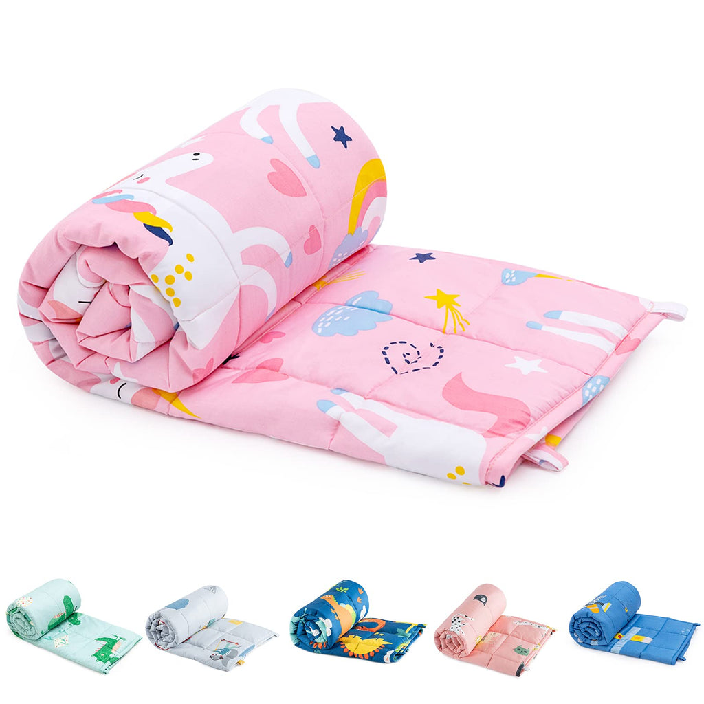 Sivio Weighted Blanket - All-Natural 100% Cotton Weighted Blanket 5 lbs 36 x 48 inches, Washable Breathable Heavy Blanket for Calm Sleeping for Home and School Nap, Blue Dinosaur
