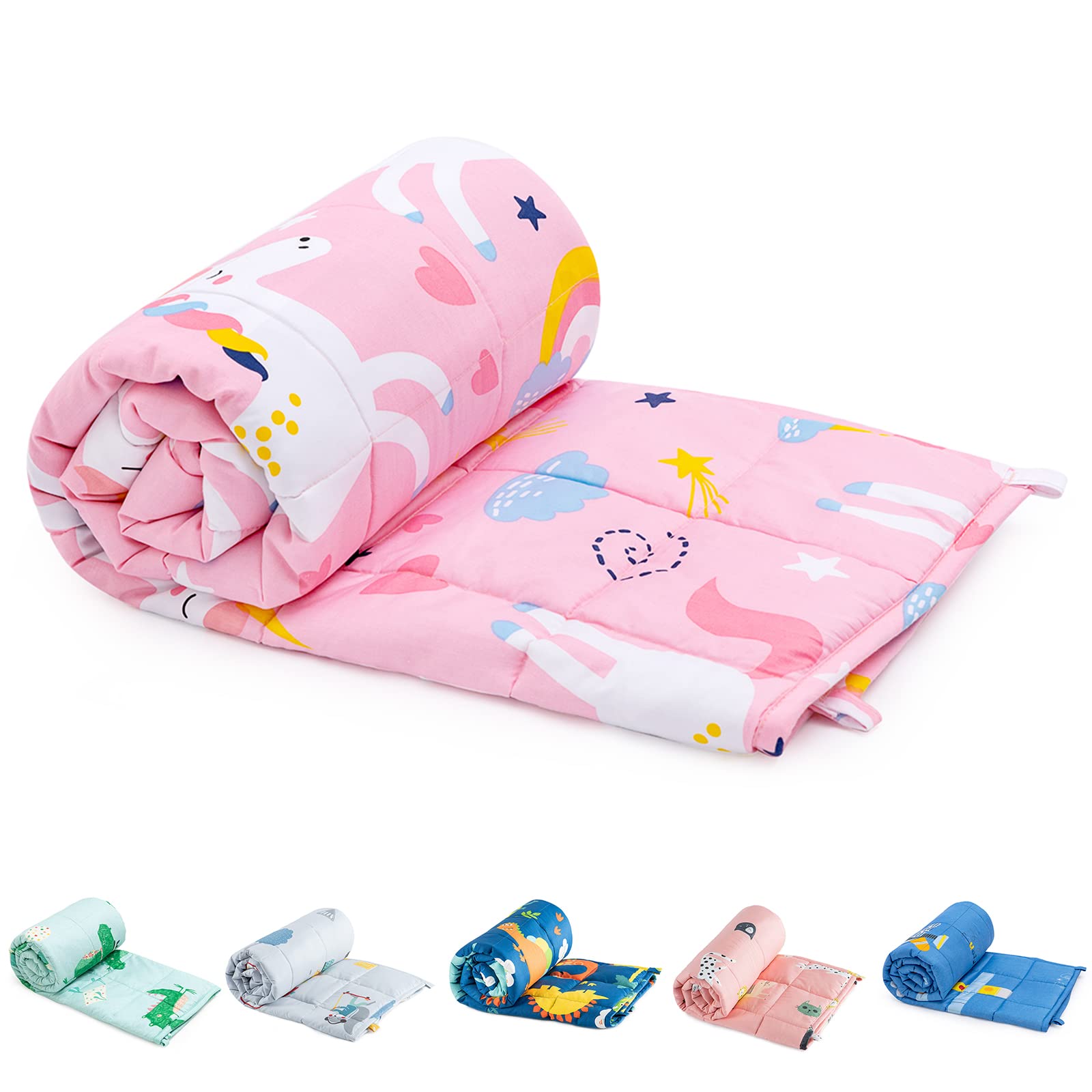 Sivio Weighted Blanket - All-Natural 100% Cotton Weighted Blanket 5 lbs 36 x 48 inches, Washable Breathable Heavy Blanket for Calm Sleeping for Home and School Nap, Blue Dinosaur