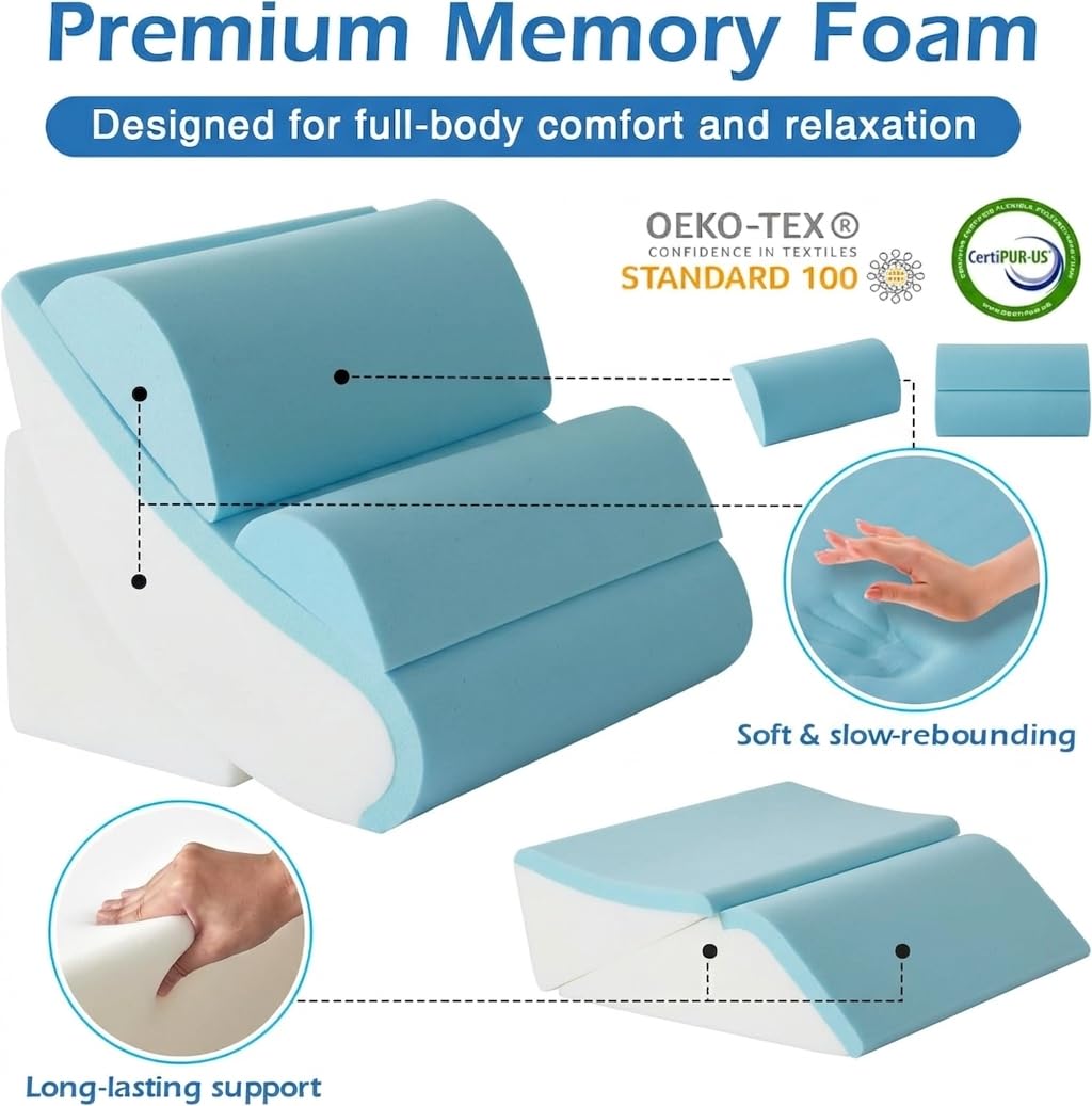 Ahpmeoa 6PCS Wedge Pillow Set for After Surgery, Orthopedic Bed Wedge Pillow for Headboard, Memory Foam Back Pillow for Bed Sitting Up, Sit Up Pillow for Acid Reflux Relief, GERD, Anti Snoring (White)