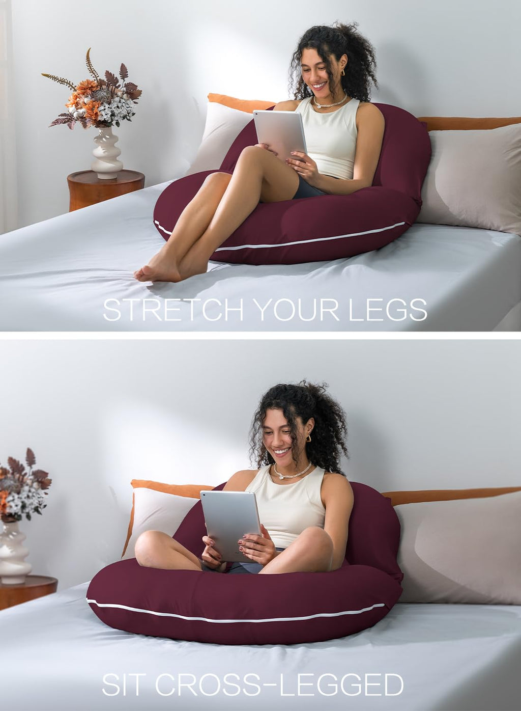 INSEN Reading Pillow, Back Pillow for Sitting in Bed for Reading, Nurse & Relax, Reading Pillow for Adults, Moms & Kids, Sit Up Pillow for Bed (Grey, 45in)