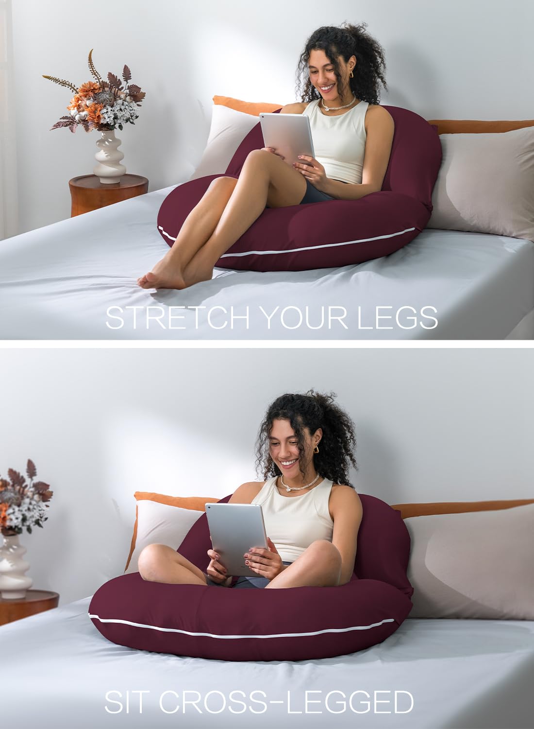 INSEN Reading Pillow, Back Pillow for Sitting in Bed for Reading, Nurse & Relax, Reading Pillow for Adults, Moms & Kids, Sit Up Pillow for Bed (Grey, 45in)