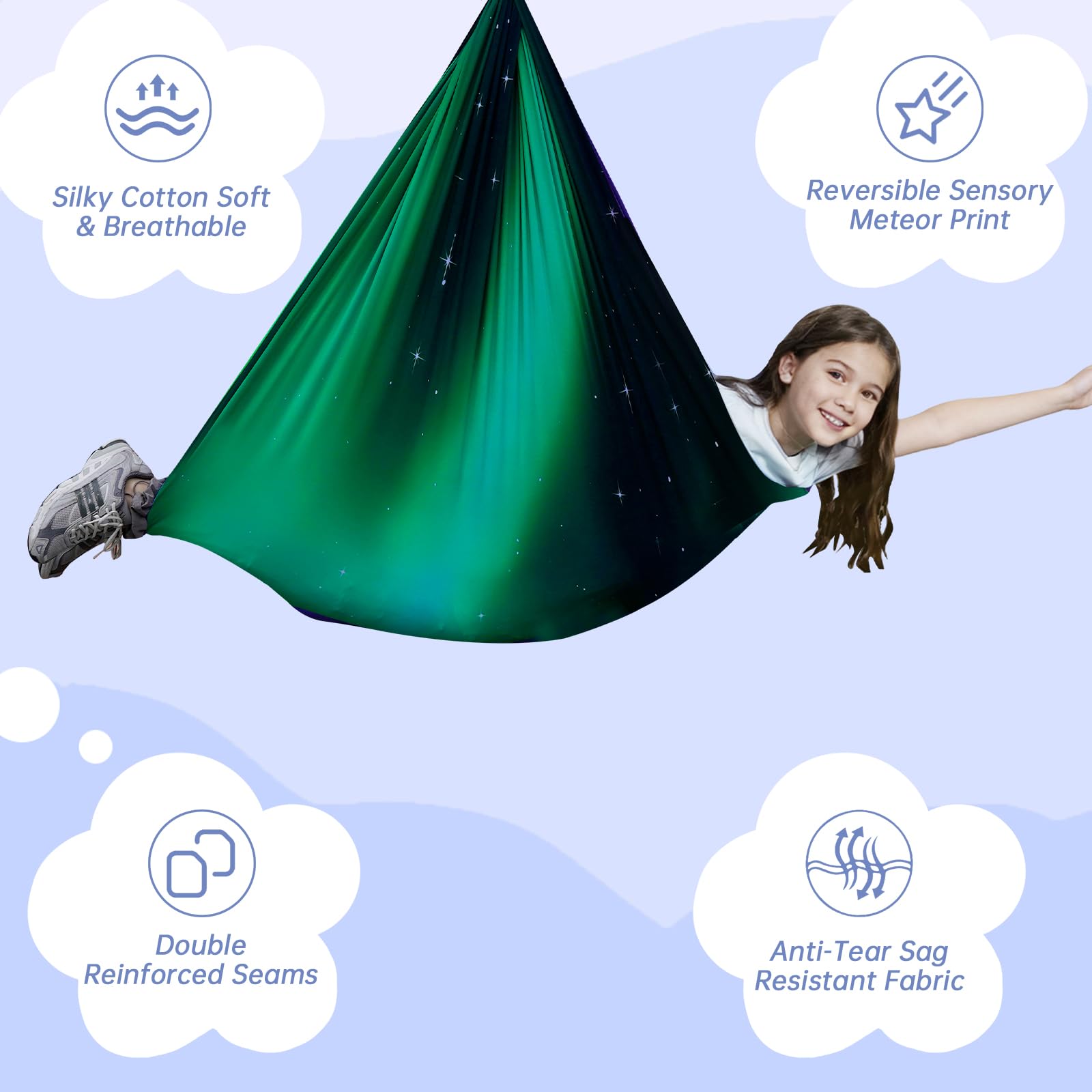 Aokitec Sensory Swing for Kids with Special Needs, Indoor Kids Swing Cuddle Hammock Chair Adjustable Aerial Swing for Children with Autism, ADHD, Asperger, Sensory Integration(Blue)