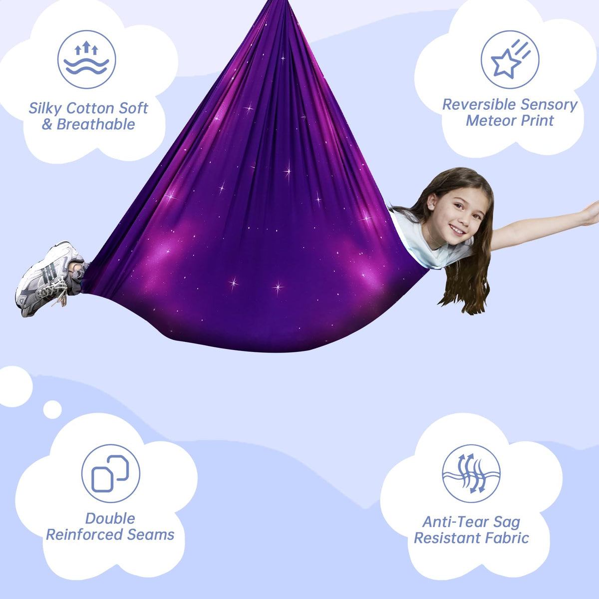 Aokitec Sensory Swing for Kids with Special Needs, Indoor Kids Swing Cuddle Hammock Chair Adjustable Aerial Swing for Children with Autism, ADHD, Asperger, Sensory Integration(Blue)