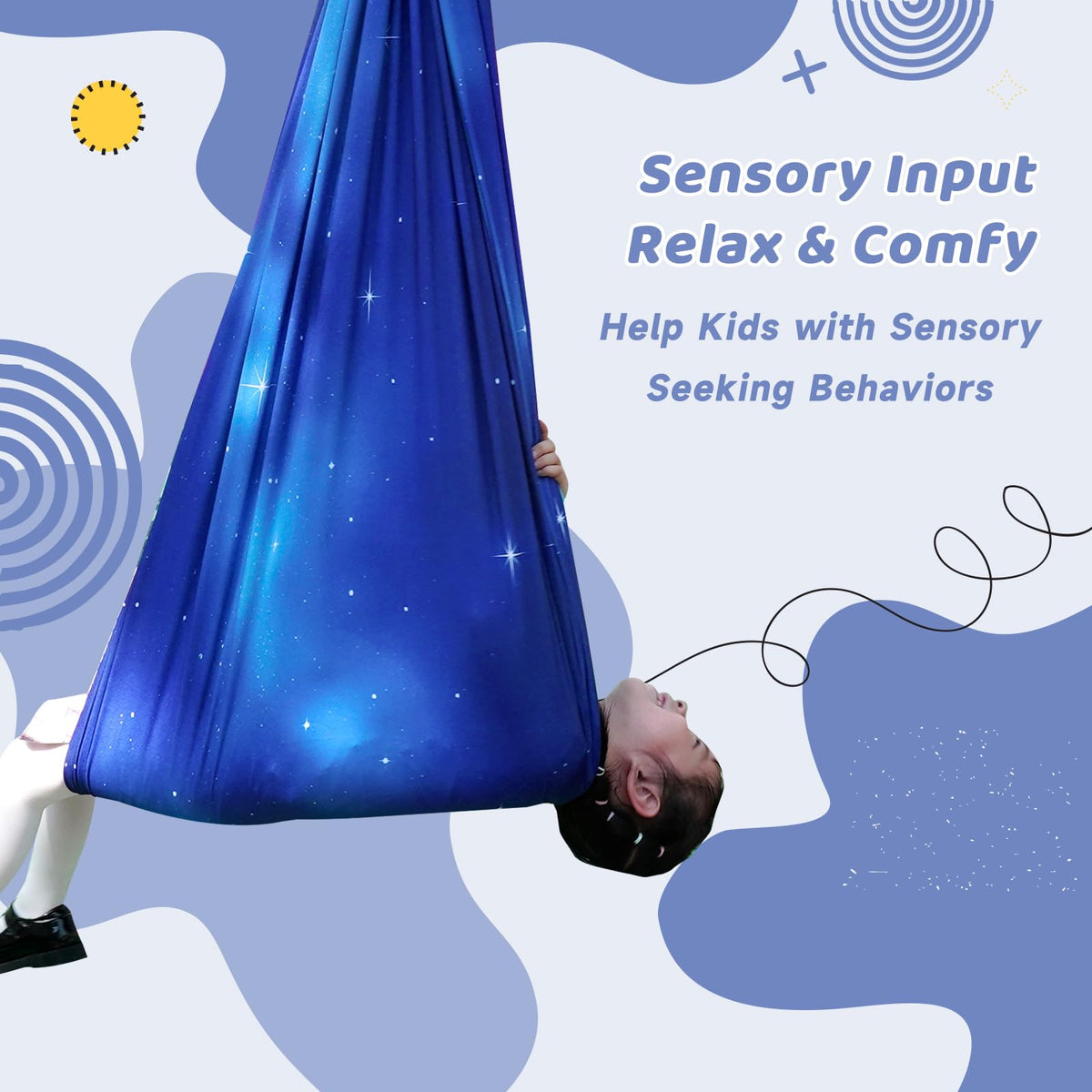 Aokitec Sensory Swing for Kids with Special Needs, Indoor Kids Swing Cuddle Hammock Chair Adjustable Aerial Swing for Children with Autism, ADHD, Asperger, Sensory Integration(Blue)