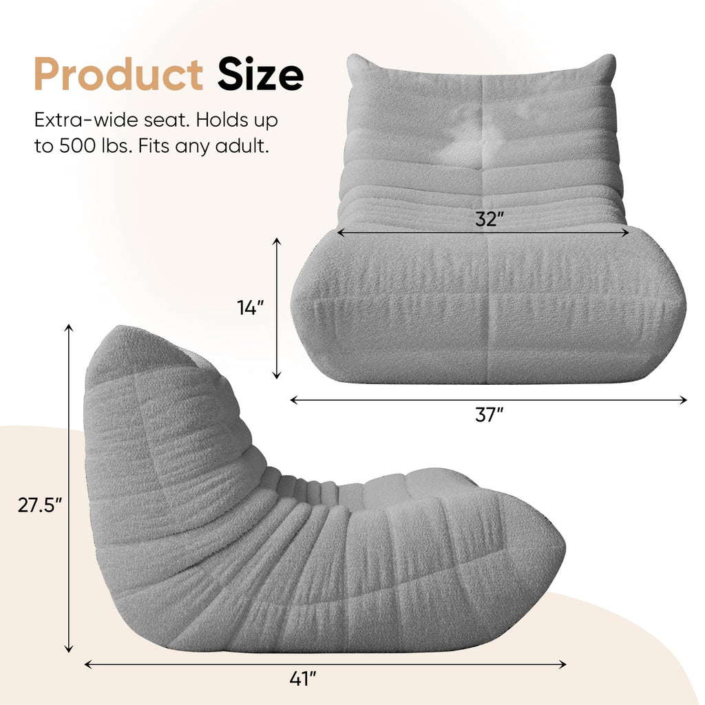 Adults Bean Bag Chairs Lazy Floor Sofa Togo Couch Comfy Memory Foam Reading Chair Teddy Fleece BeanBag for Living Room Bedroom Dorm Office Gaming Room, Green, 1 Seater