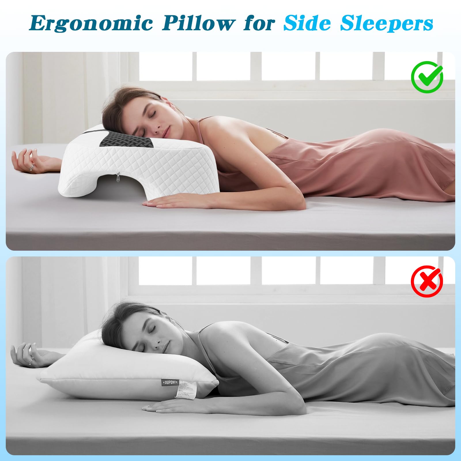 Side Sleeper Pillow with Arm Hole, Shoulder Relief System, Arm Pillow for Neck and Shoulder Pain, Premium Memory Foam, Suitable for Side, Back and Stomach Sleepers - Grey, 6in Height