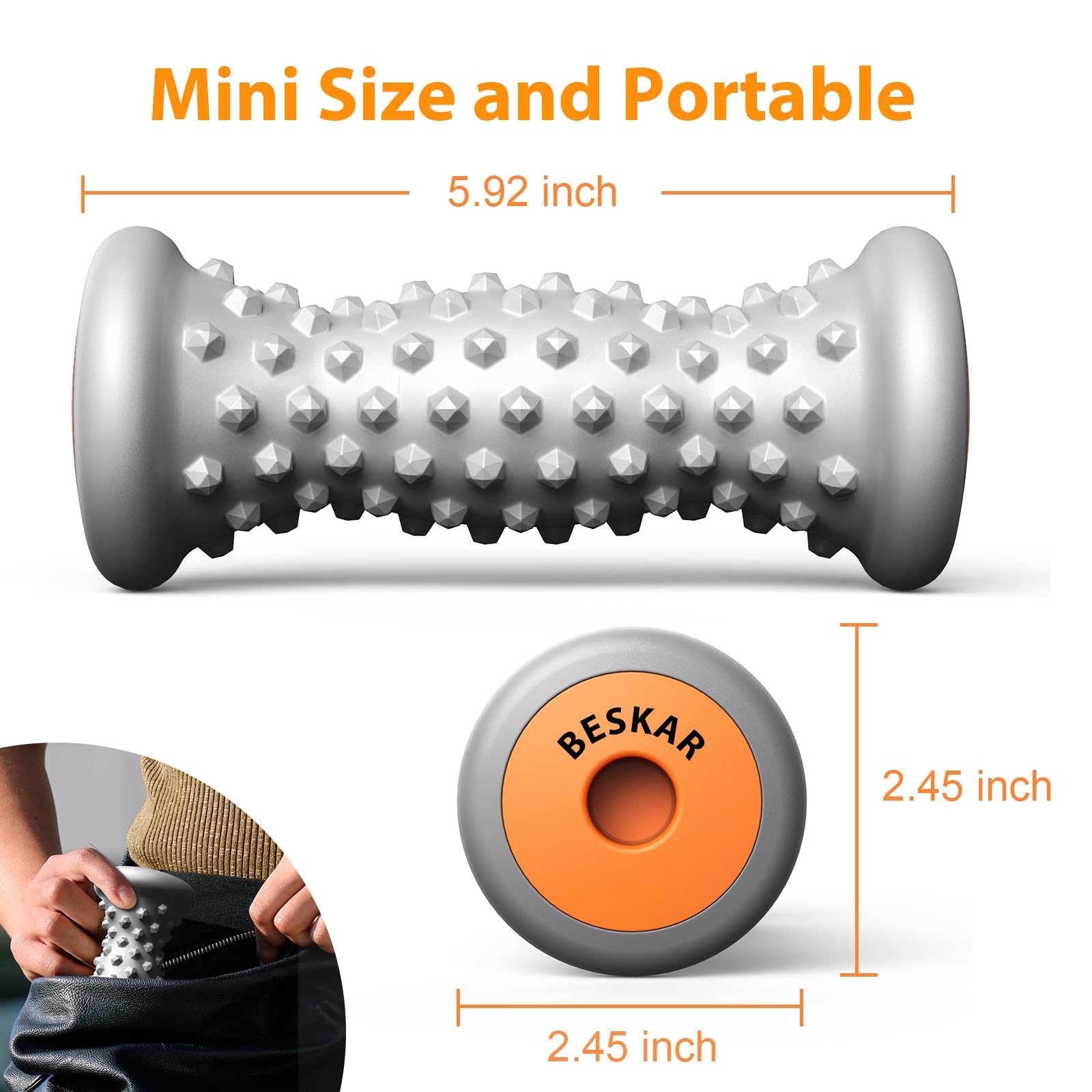 BESKAR Foot Massager Roller for Plantar Fasciitis Relief, Portable Feet Roller to Deep Tissue Muscle Massage, Foot Arch and Heel Pain, Reflexology Tool