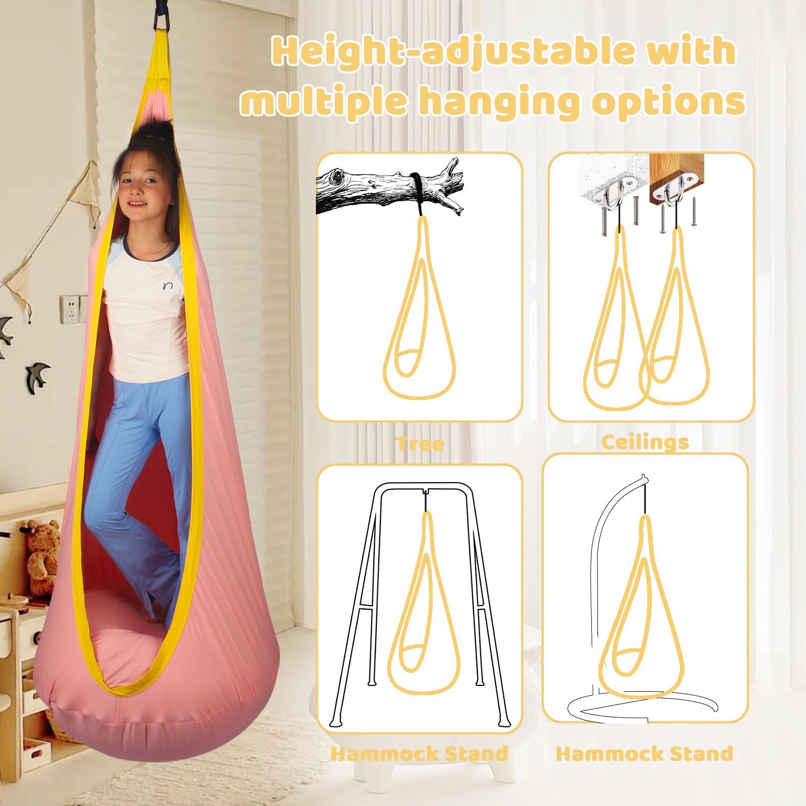 Sensory Pod Swing for Kids | Hammock Chair Seat, Inflatable Cushion, Includes Hardware Hanger Kit for Aspergers Autism ADHD