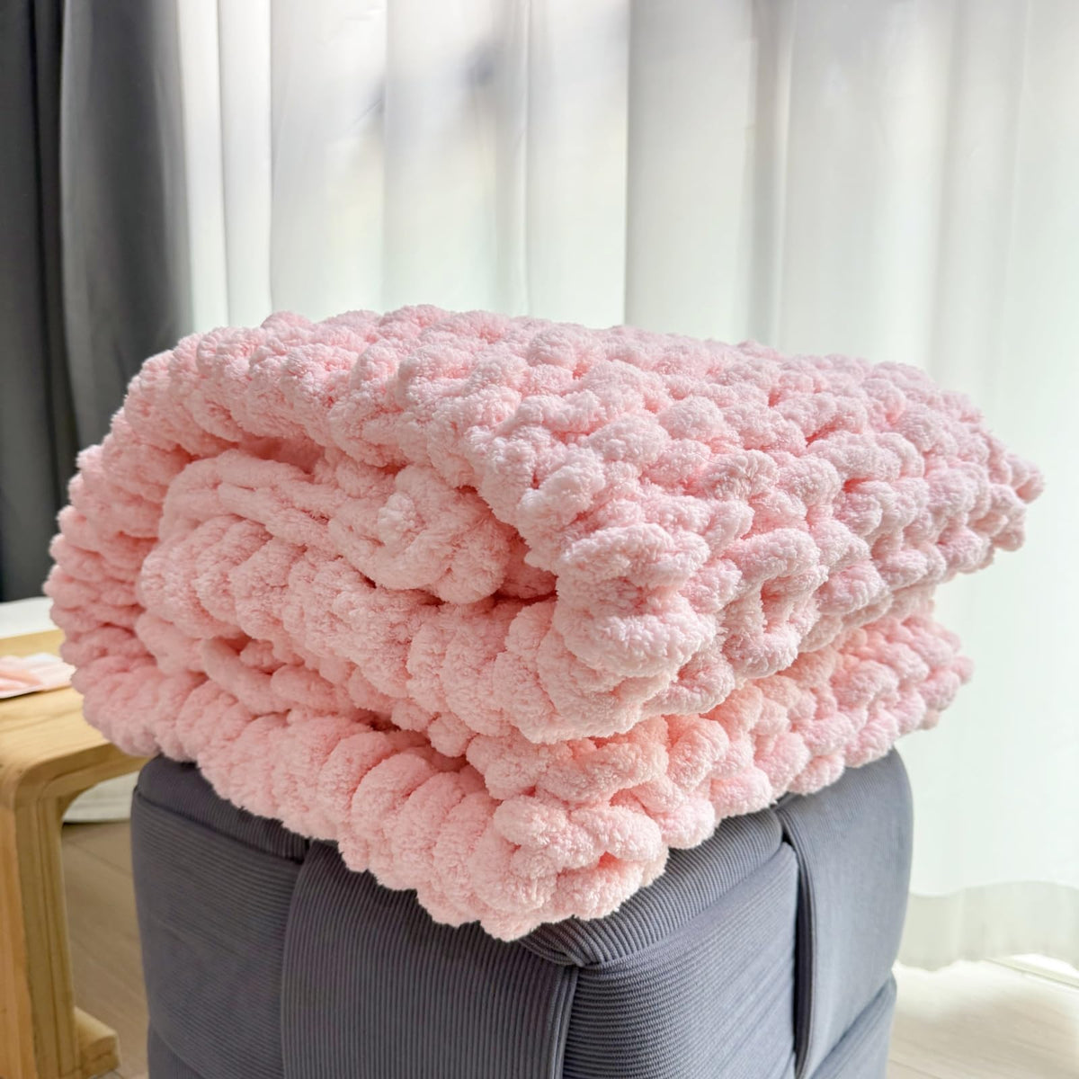 Soft Chunky Knit Throw Blanket for Couch, Cozy Warm Knitted Blankets | Hand Knit with Jumbo Chenille, Lightweight Warm Fluffy Decor for Women, Mom, Her & Girls, Sofa, Chair, Bed, 40"×40" (Gray)