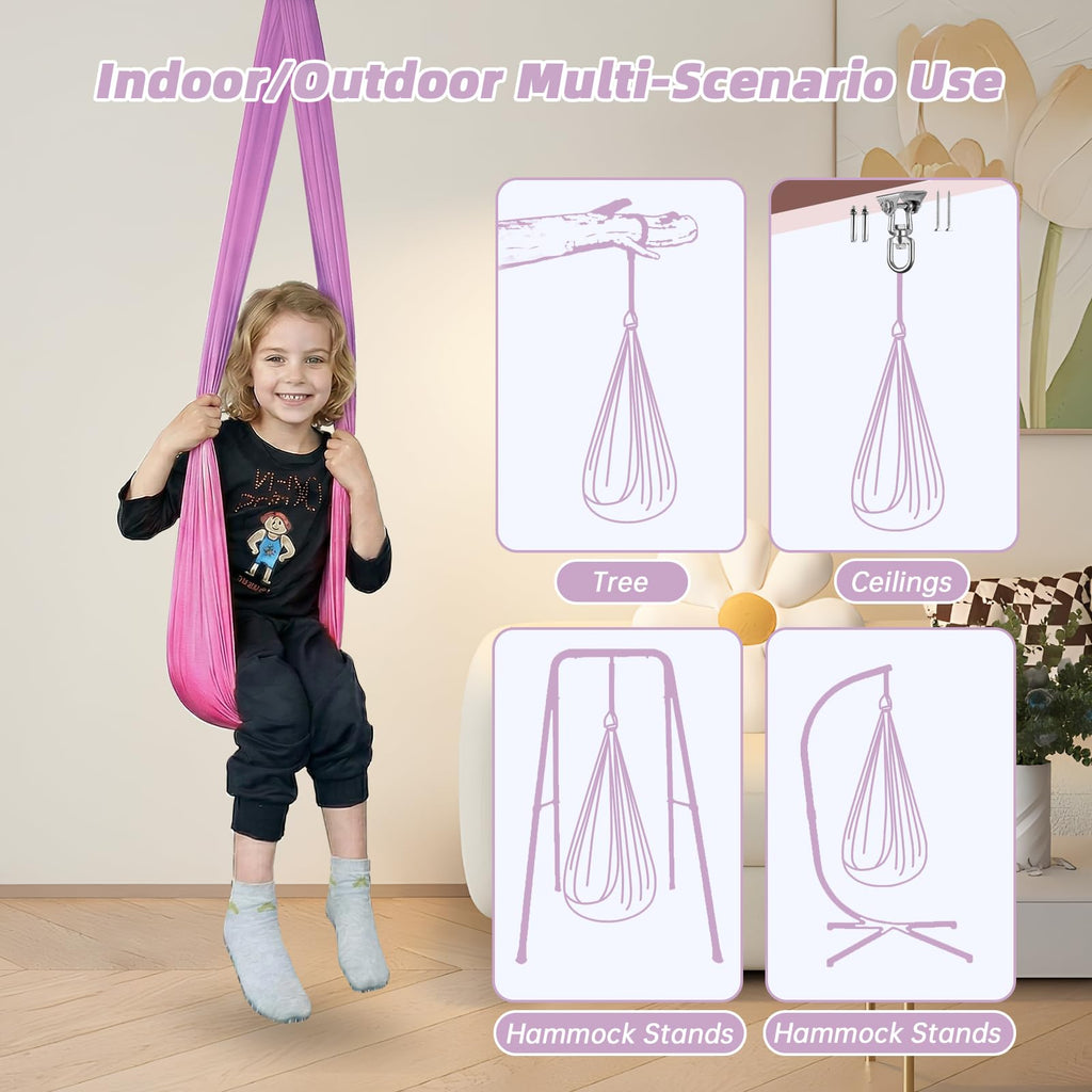 Aokitec Sensory Swing for Kids with Special Needs, Indoor Kids Swing Cuddle Hammock Chair Adjustable Aerial Swing for Children with Autism, ADHD, Asperger, Sensory Integration(Blue)