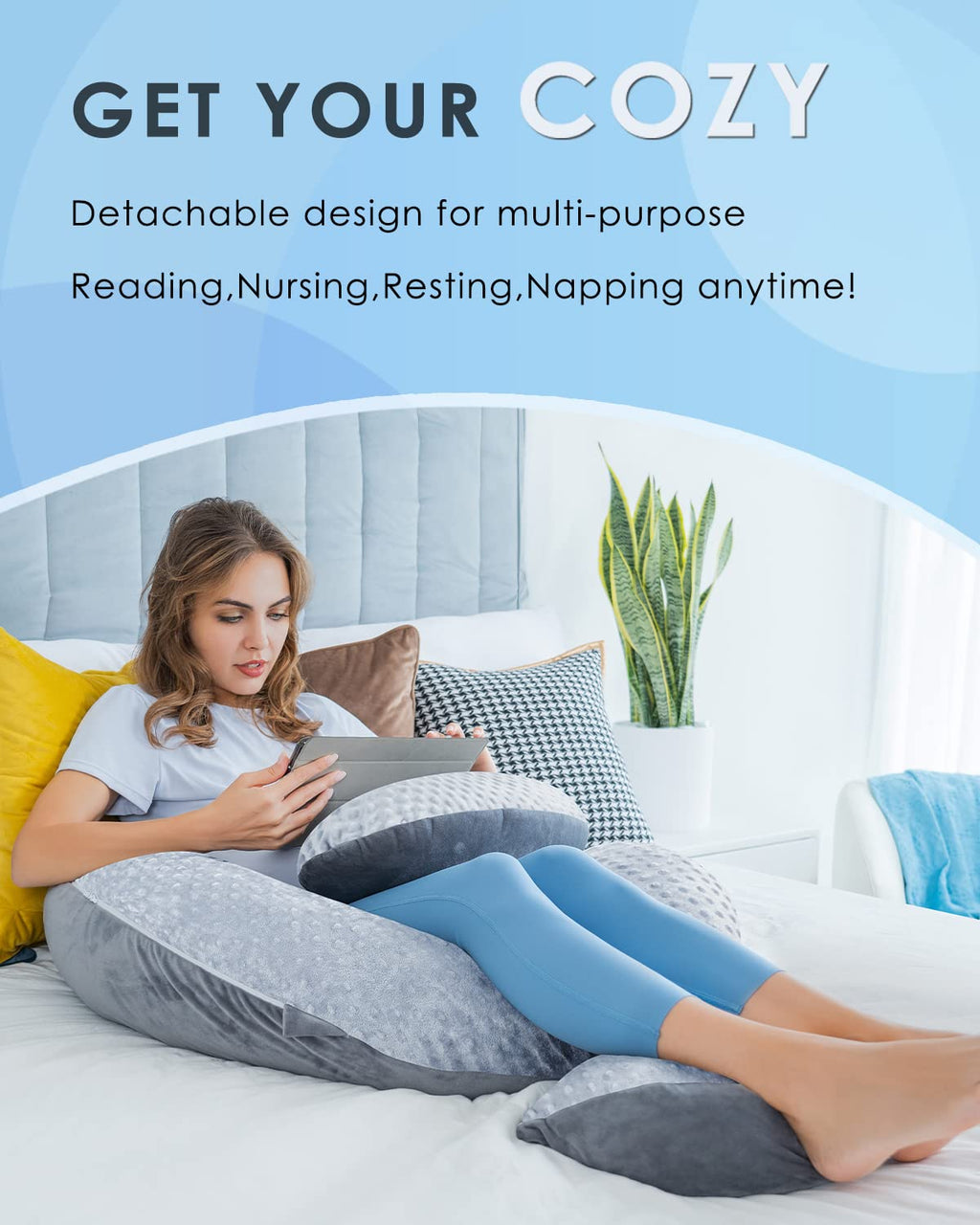QUEEN ROSE Cooling Pregnancy Pillows, E Shaped Maternity Pillow for Sleeping, with Extra Wedge Pillow for Belly Support, 60 Inch Full Body Pillow, Pink