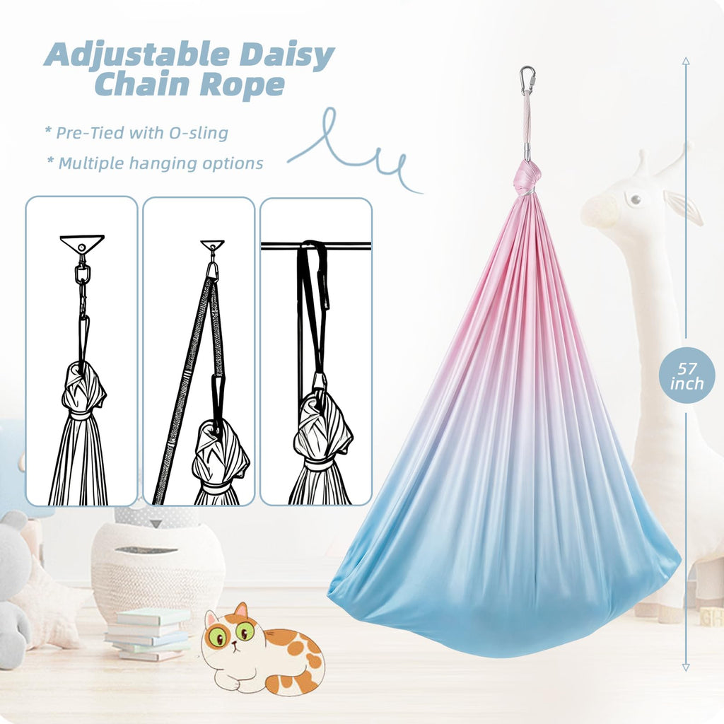 Aokitec Sensory Swing for Kids with Special Needs, Indoor Kids Swing Cuddle Hammock Chair Adjustable Aerial Swing for Children with Autism, ADHD, Asperger, Sensory Integration(Blue)