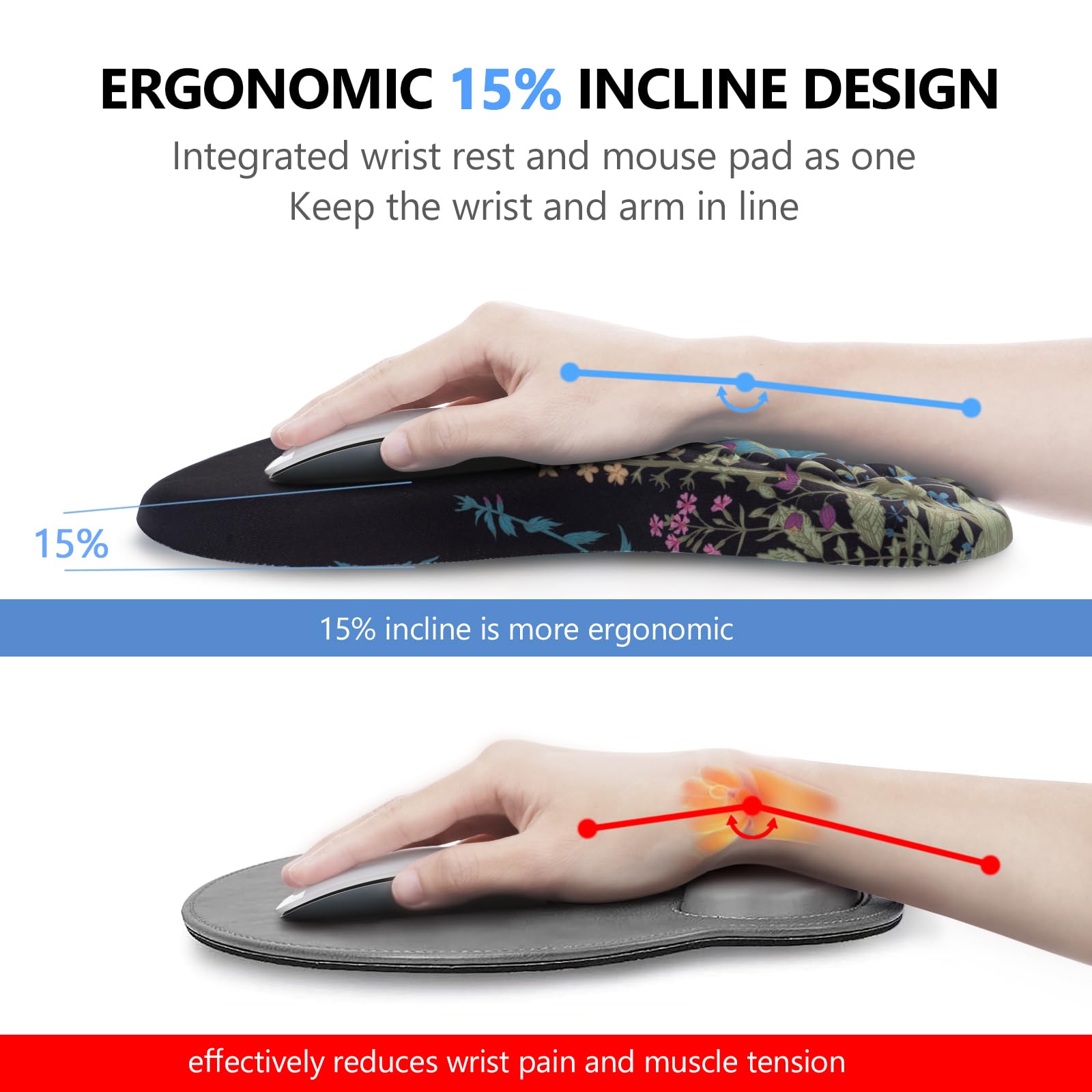 Ergonomic Mouse Pad with Wrist Support and Keyboard Wrist Rest Set | Memory Foam Wrist Cushion, Non-Slip PU Base, Massage Design, Relieves Wrist Pressure for Work, Gaming & Office Use