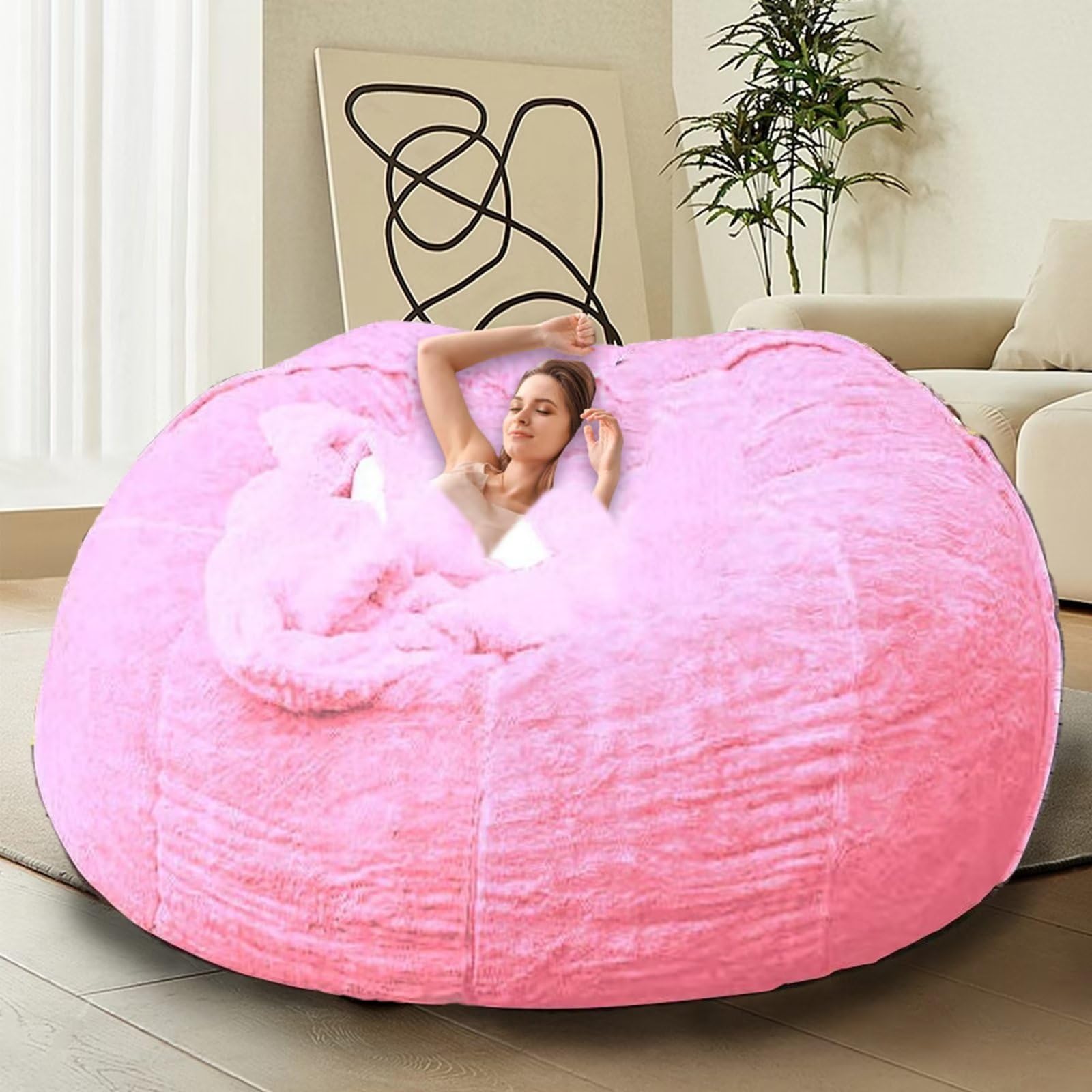 HDMLDP Bean Bag Chair for Adults Kids Without Filling Comfy Fluffy Giant Round Beanbag Lazy Sofa Cover for Reading Chair Floor Chair, 6FT, Grey