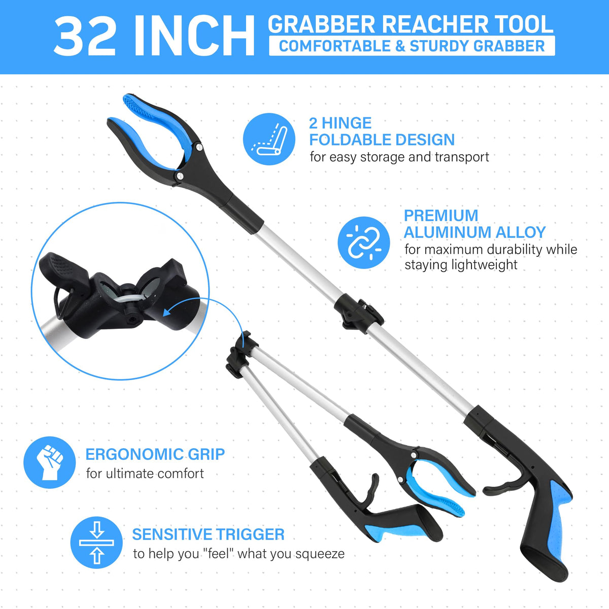 32 inch GrabRunner Heavy Duty(up to 10 lbs) Reacher Grabber Tool with Strong Magnetic (New Pink) 1 Pack