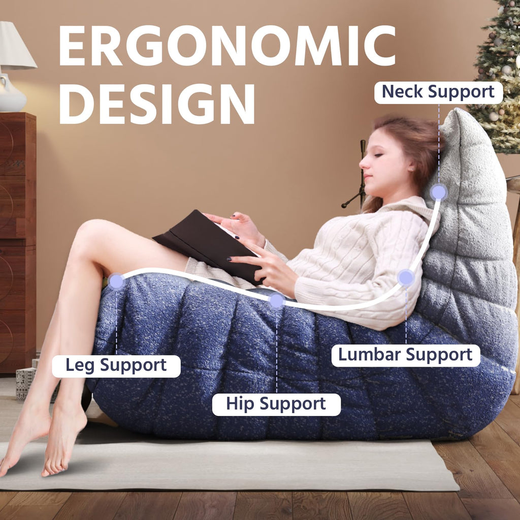 Adults Bean Bag Chairs Lazy Floor Sofa Togo Couch Comfy Memory Foam Reading Chair Teddy Fleece BeanBag for Living Room Bedroom Dorm Office Gaming Room, Green, 1 Seater