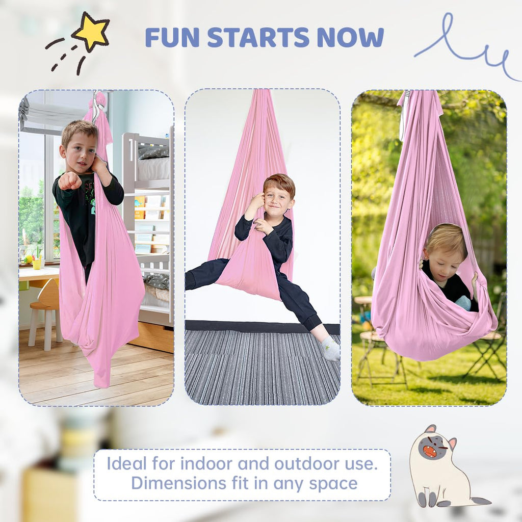 Aokitec Sensory Swing for Kids with Special Needs, Indoor Kids Swing Cuddle Hammock Chair Adjustable Aerial Swing for Children with Autism, ADHD, Asperger, Sensory Integration(Blue)